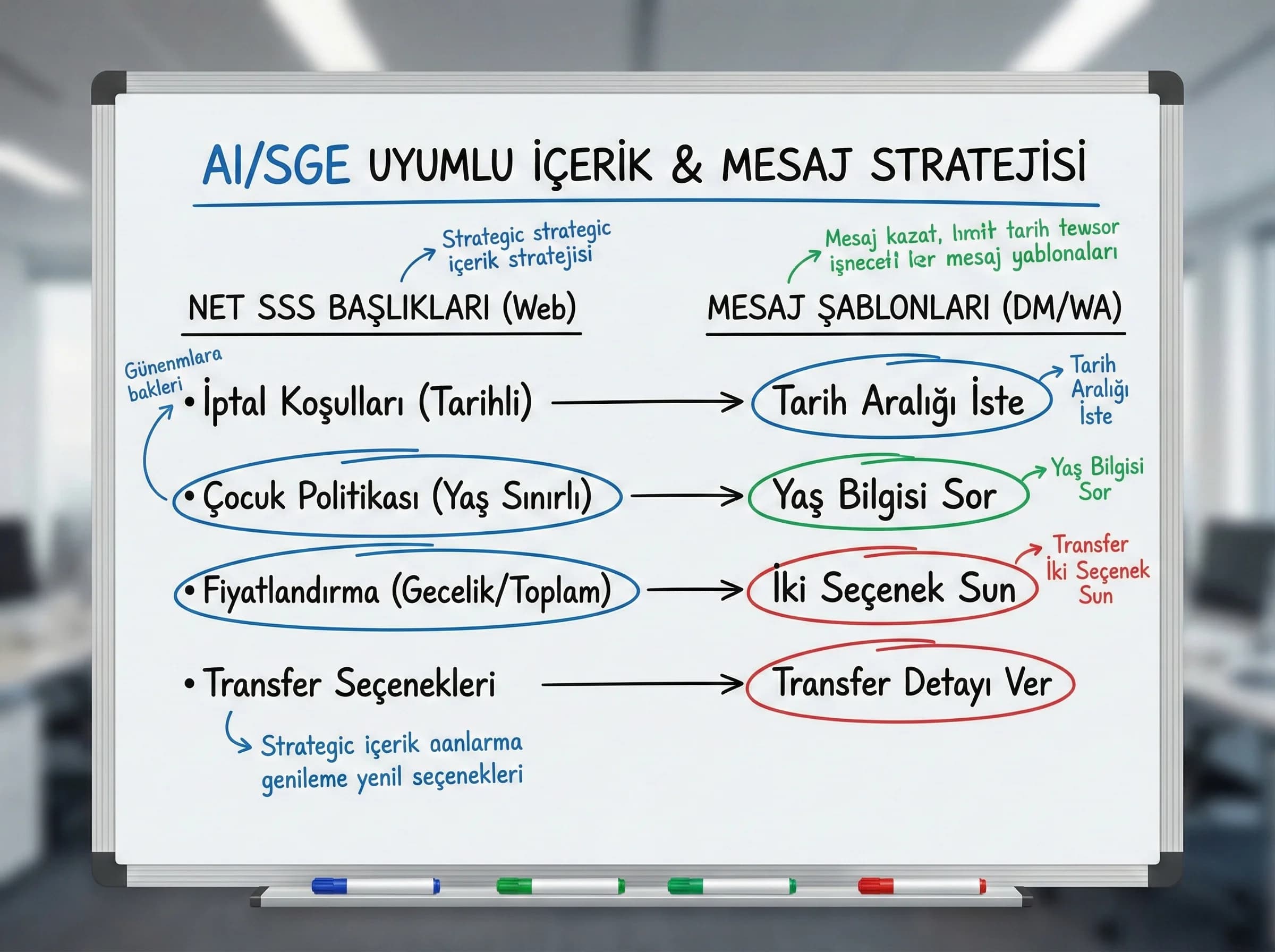 AI uyumlu SSS soru başlıklarını yapılandırmak için otel içerik stratejisi görseli