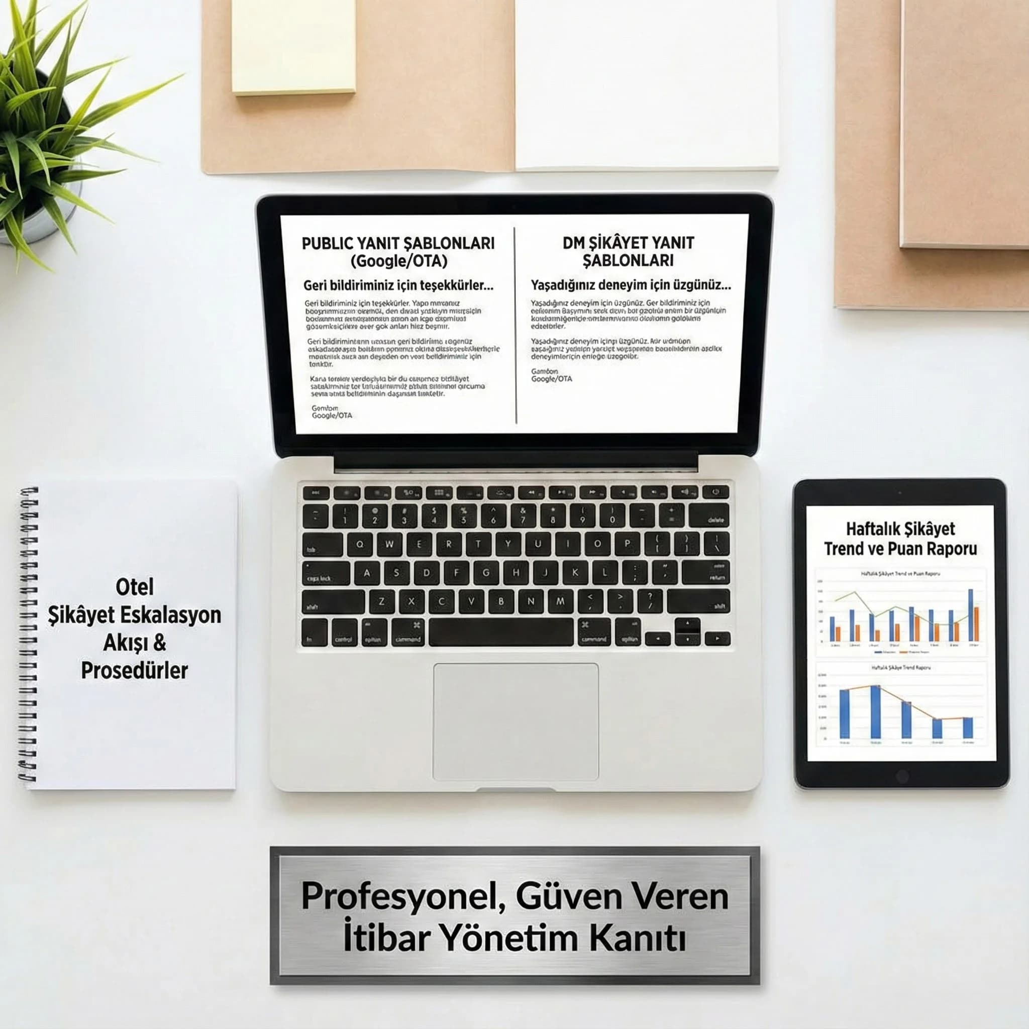  Yanıt şablonları ve eskalasyon çıktılarıyla güven sağlayan otel kanıt kartı