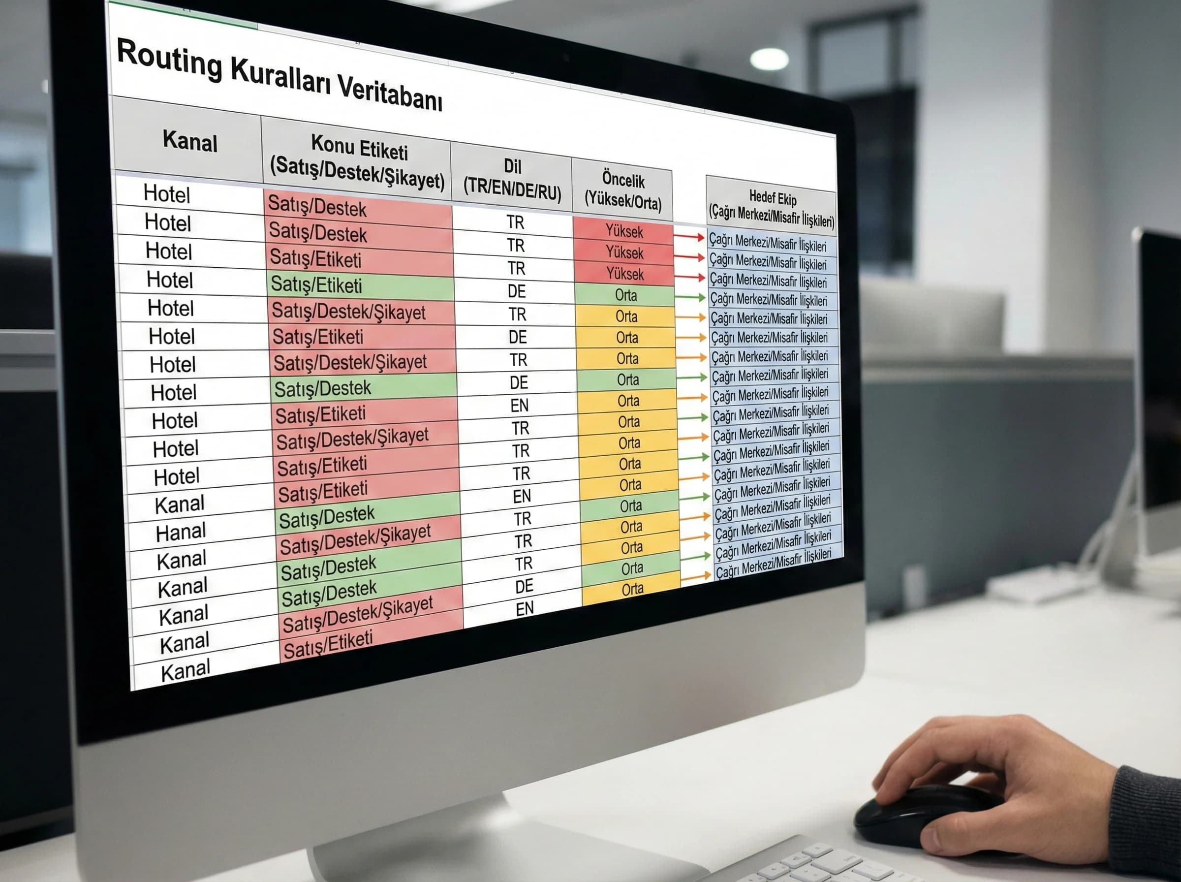 Routing kural tablosu ve triage mantığını ayıran otel bölüm görseli