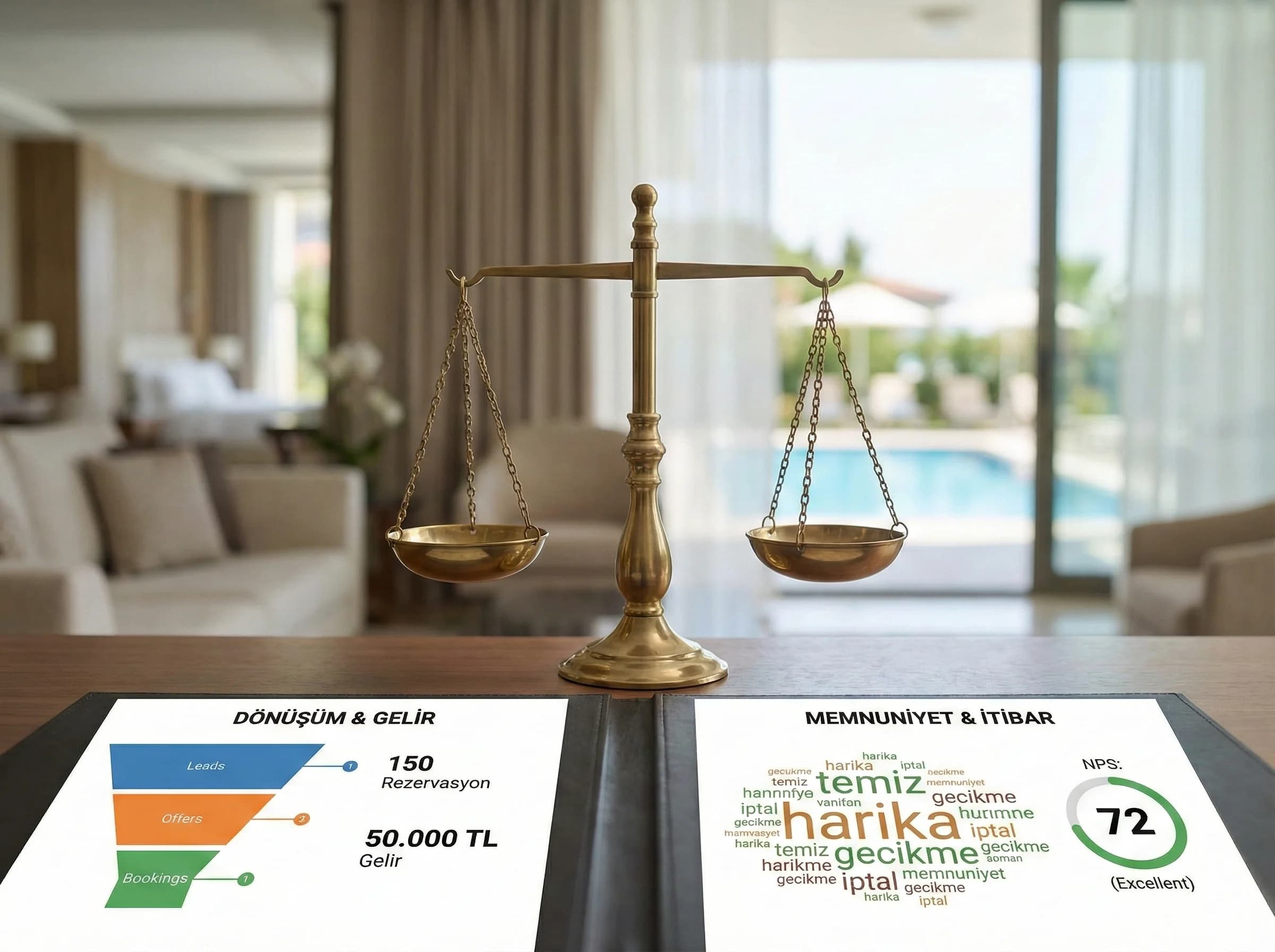 Dönüşüm ve memnuniyet KPI’larını ayıran otel bölüm görseli
