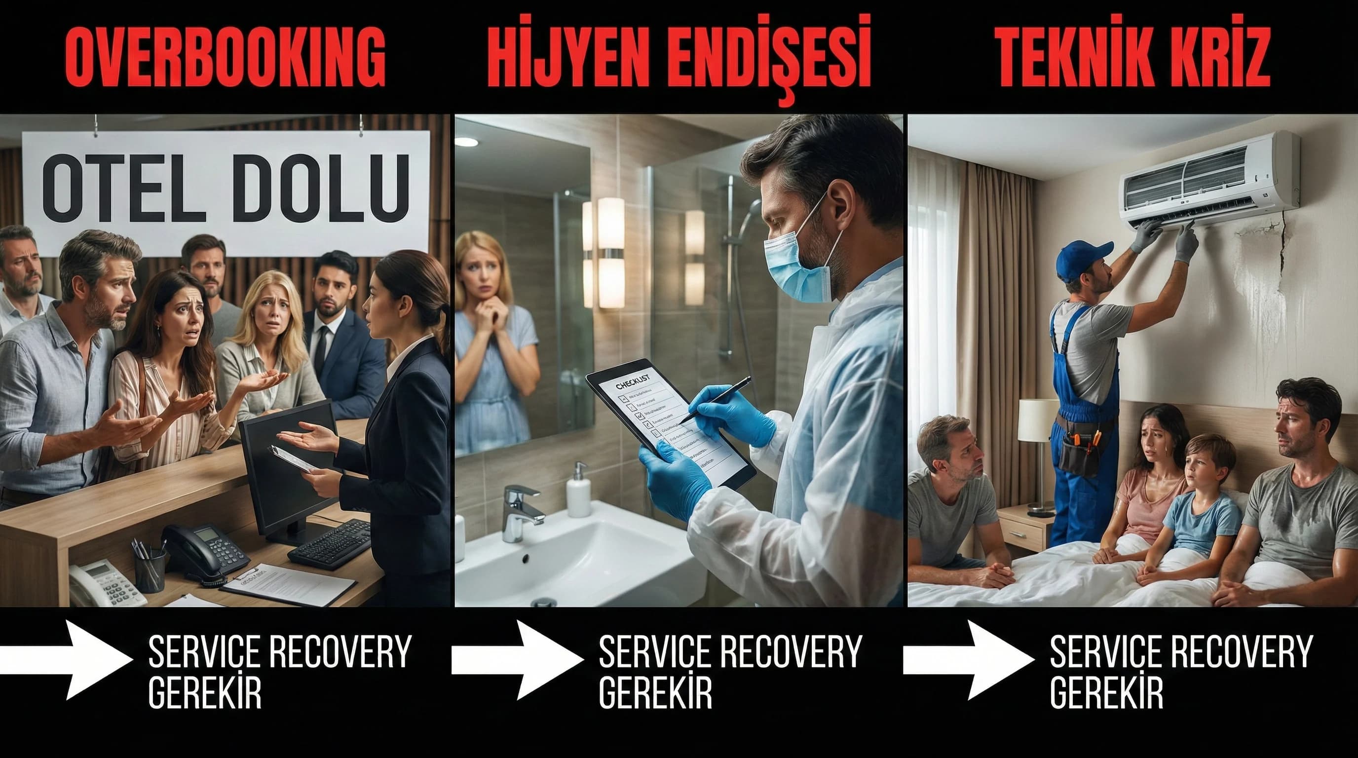 Kritik hata tipleri amacı overbooking hijyen teknik arıza otel bağlamı