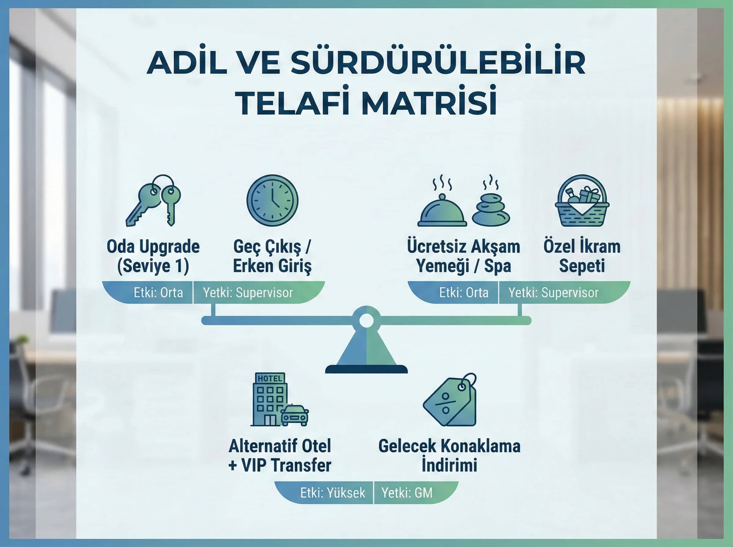 Telafi türleri bölümü amacı adil ve sürdürülebilir jest seti otel bağlamı