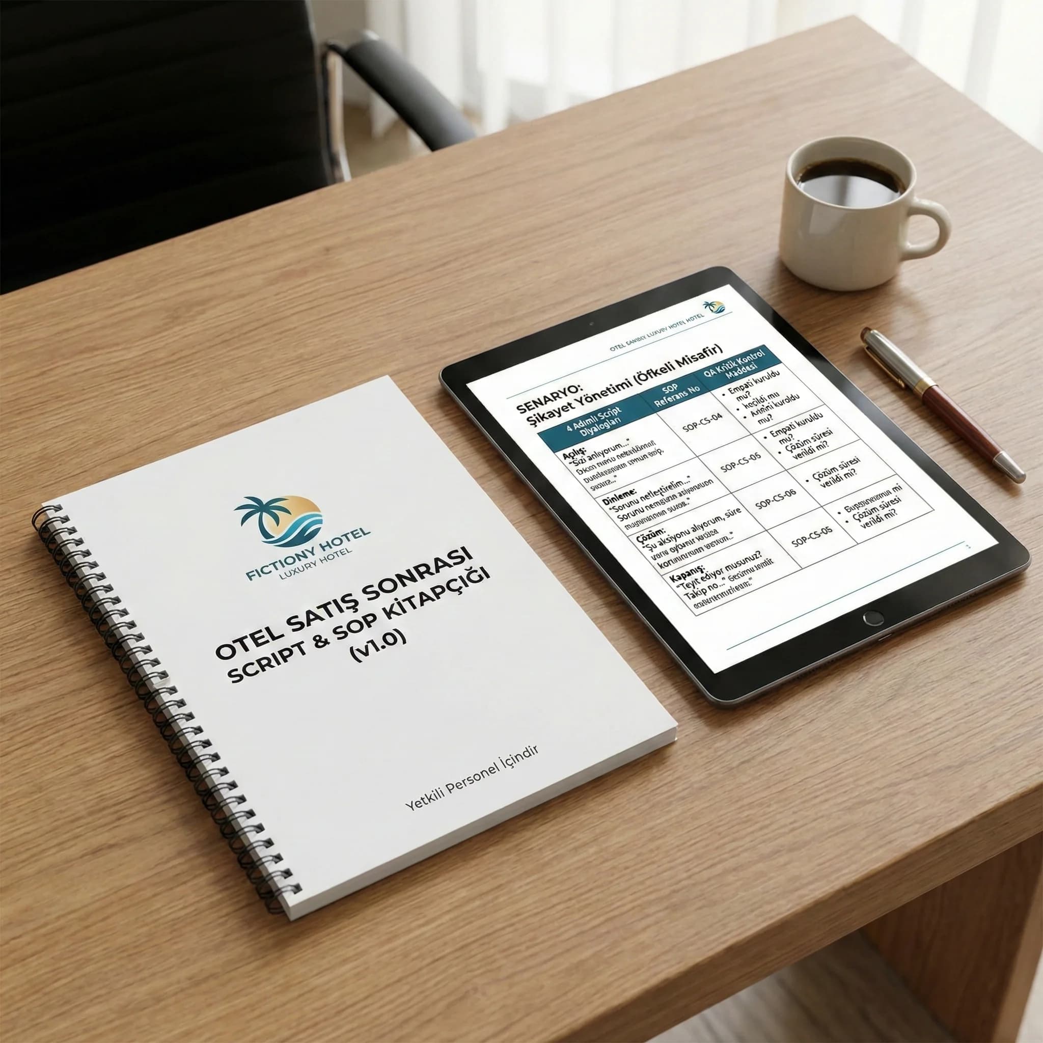 Script kitapçığı mockup amacı senaryo bazlı kütüphane otel bağlamı