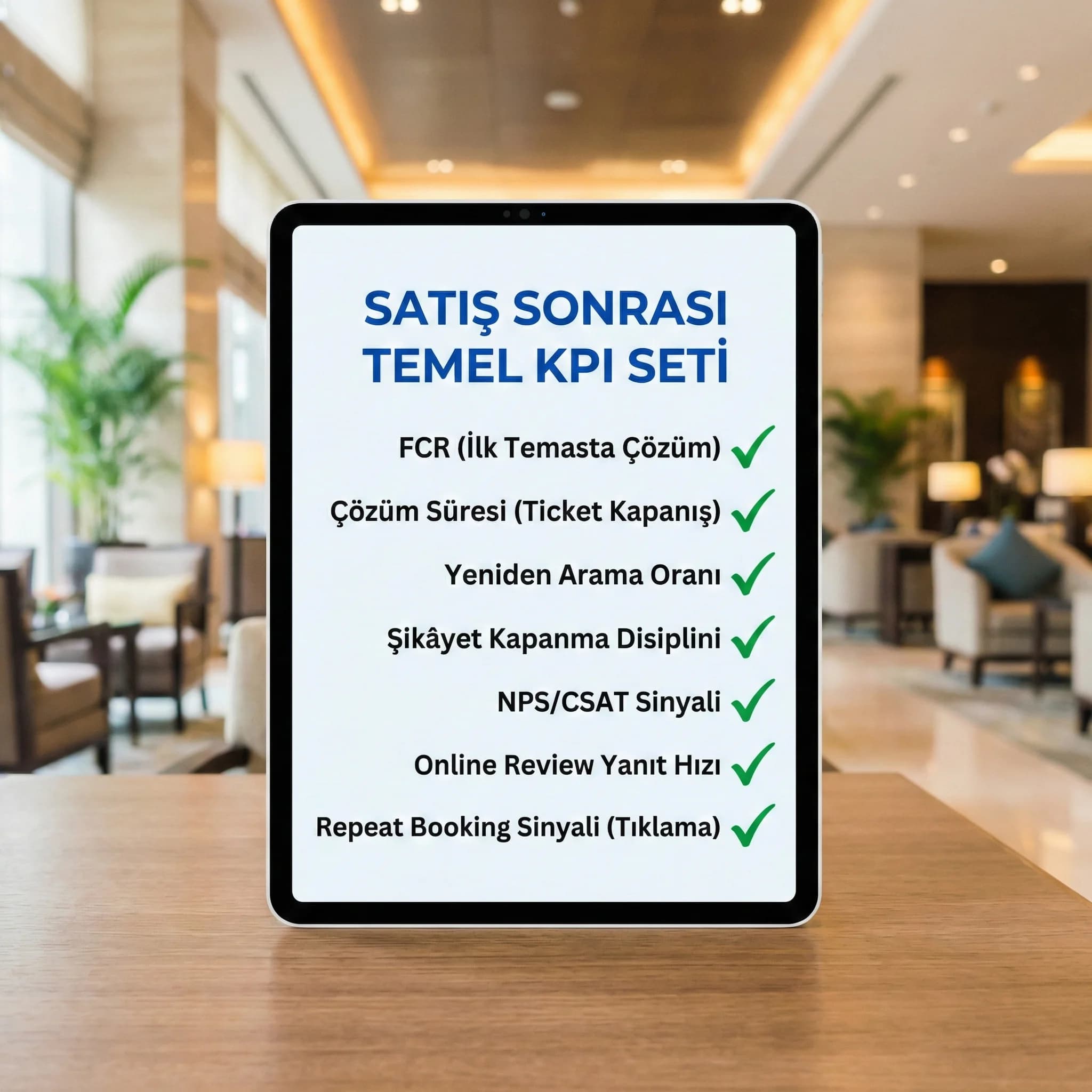 Temel KPI seti kartı amacı hızlı referans otel bağlamı