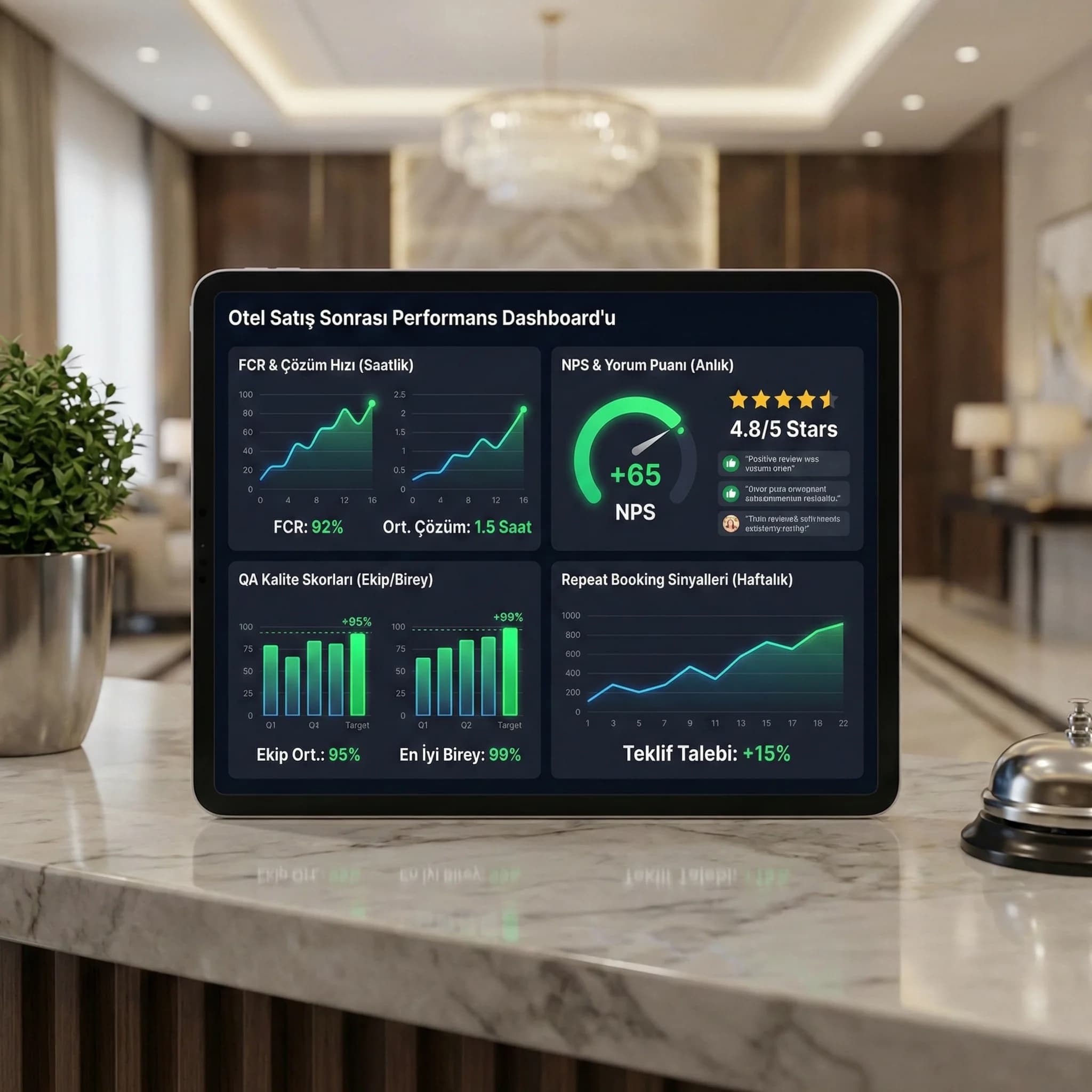 Dashboard mockup amacı ekip KPI görünürlüğü ve hedef takibi otel bağlamı