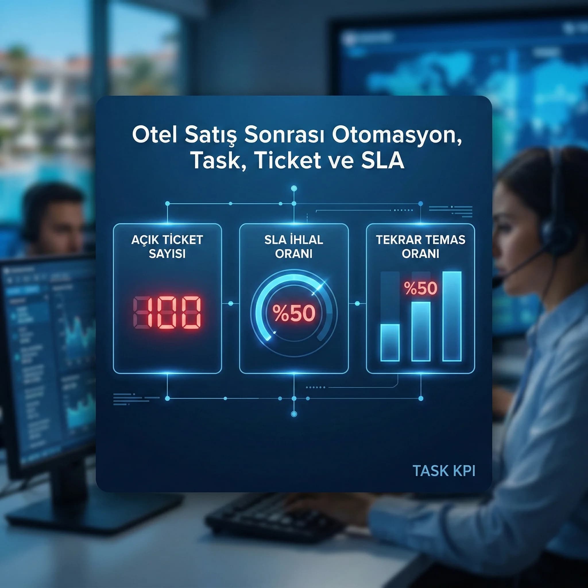 Task KPI kartı amacı açık ticket SLA ihlali tekrar temas takibi otel bağlamı
