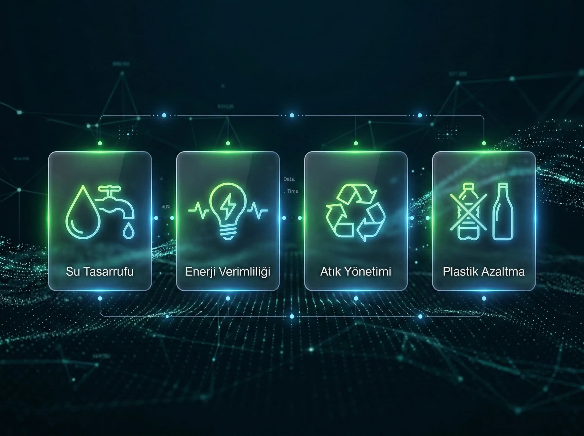 Enerji su atık plastik bölümü amacı somut yeşil uygulamalar anlatımı otel bağlamı