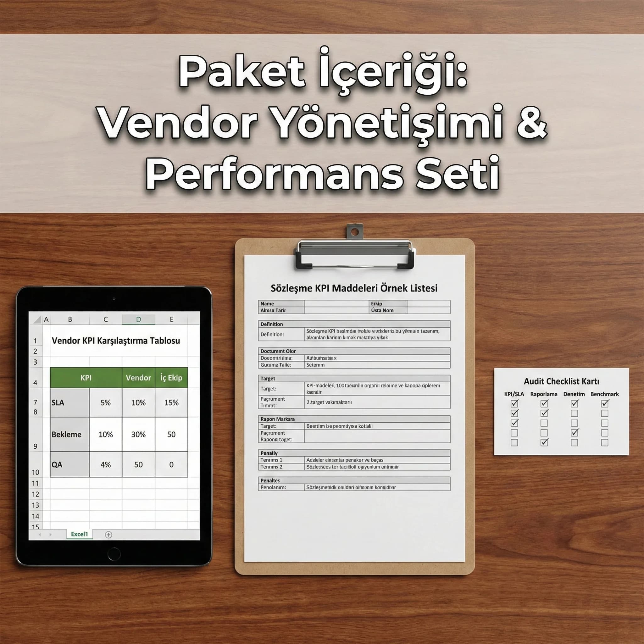 Vendor KPI tablosu ve sözleşme KPI maddeleri çıktıları, performans yönetimi deliverables