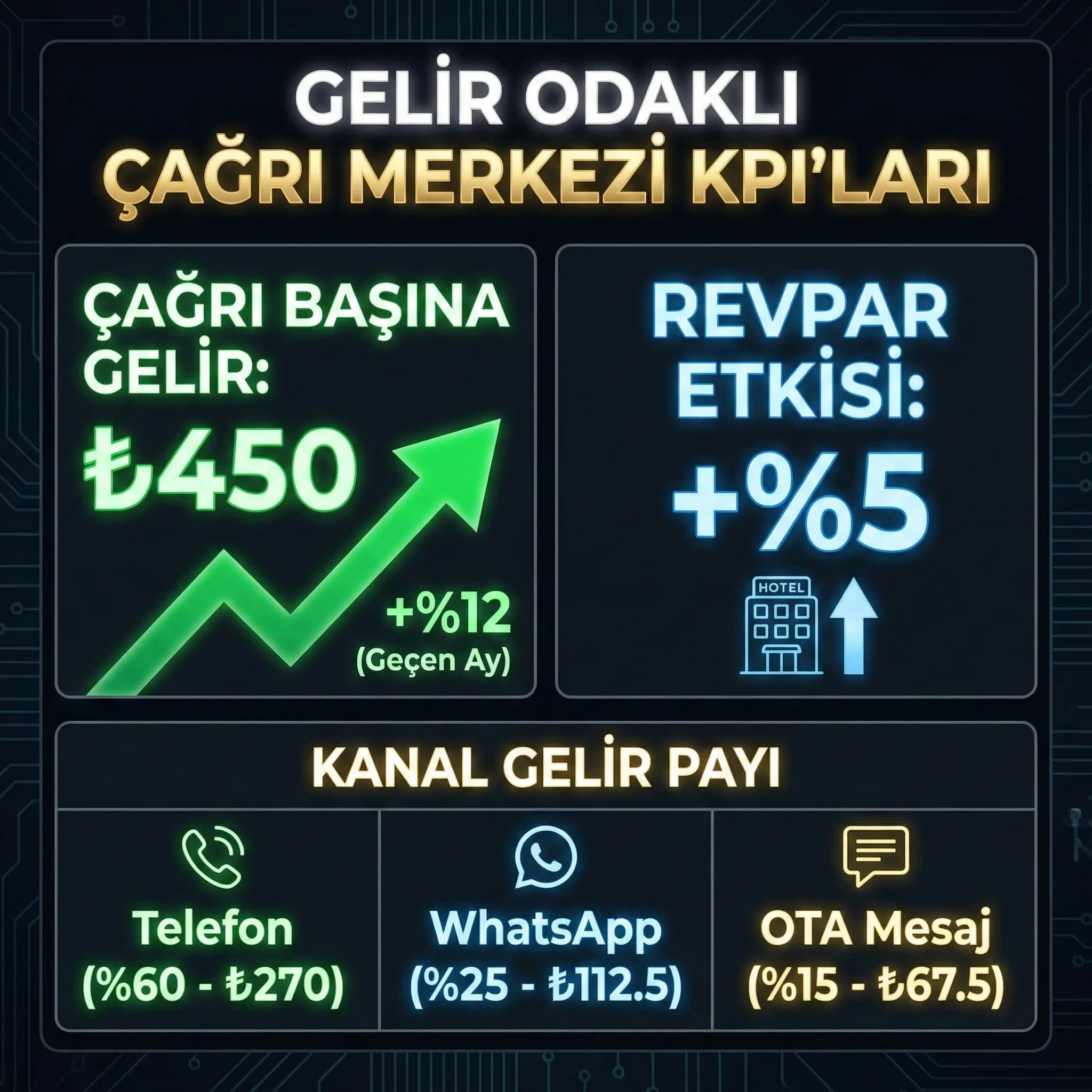 Vendor ve iç ekip KPI kıyas kartı, otel bazlı benchmark panel