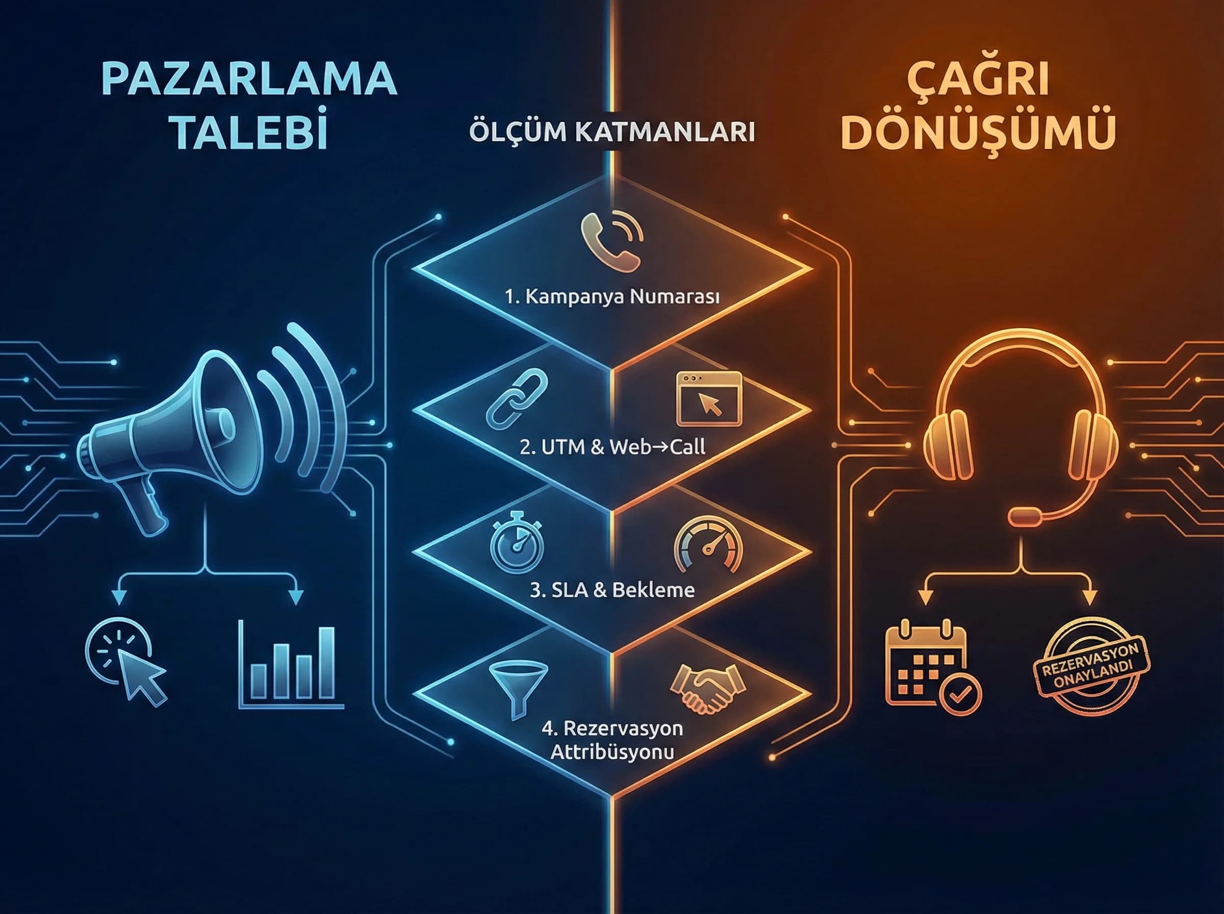Ölçüm katmanları ve kampanya çağrı entegrasyonu, otel pazarlama geçiş görseli