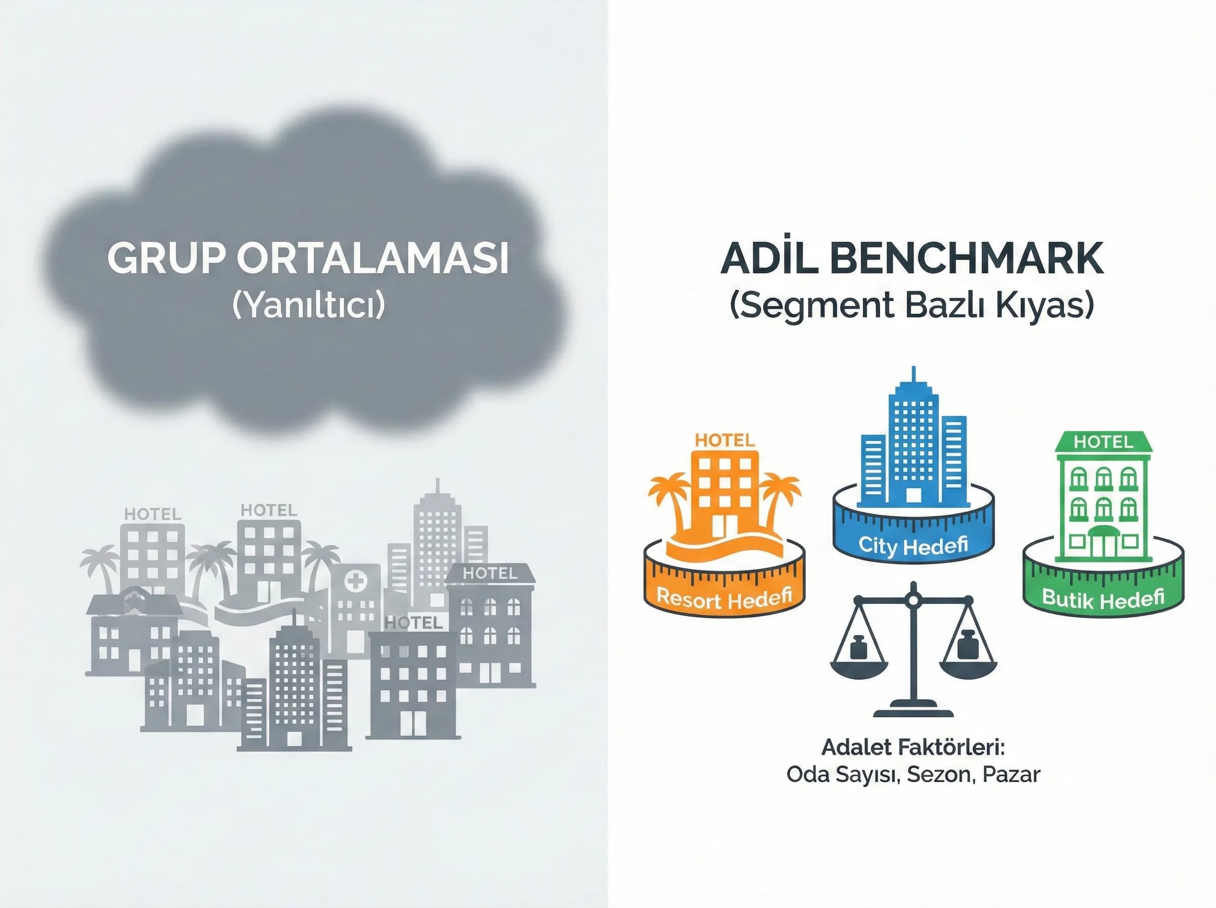 Adil benchmark mantığı ve segmentasyon, zincir otel geçiş görseli