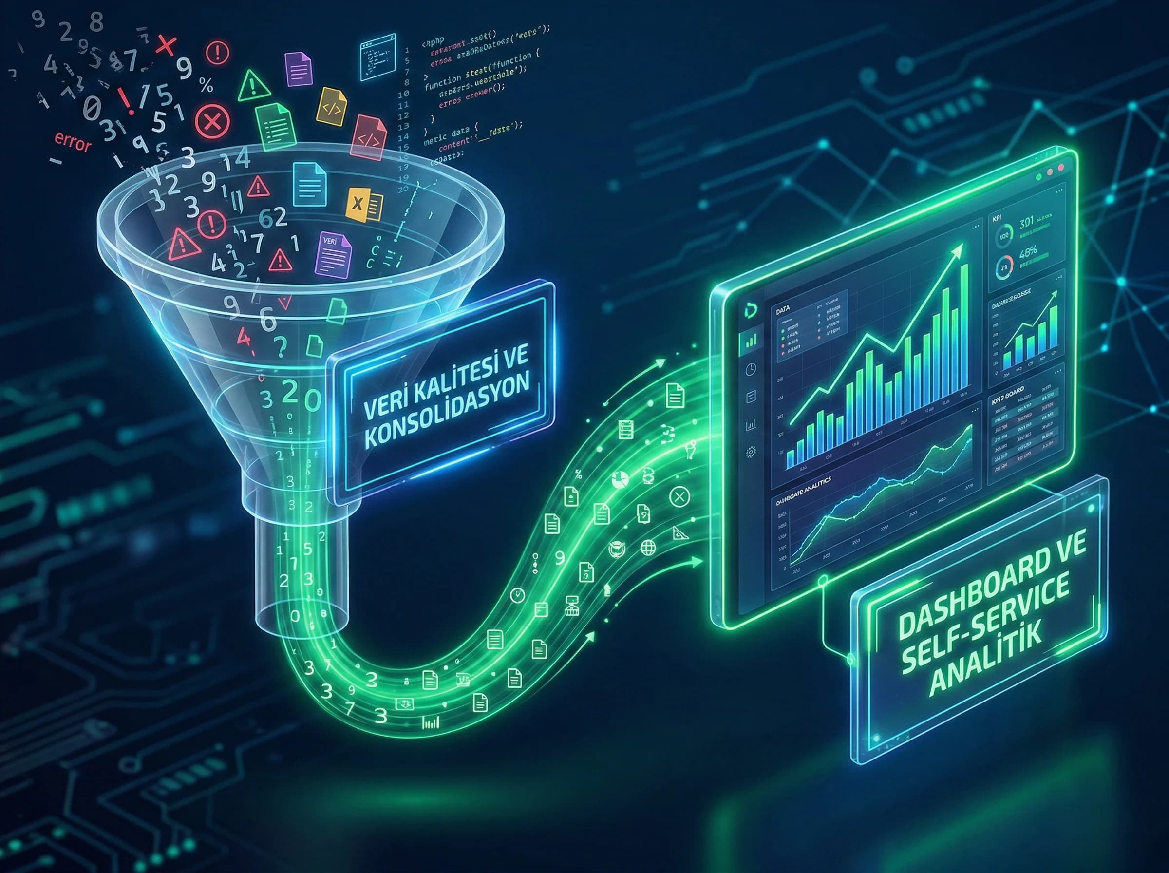 Veri kalitesi ve konsolidasyon, dashboard ve self service analitik geçişi