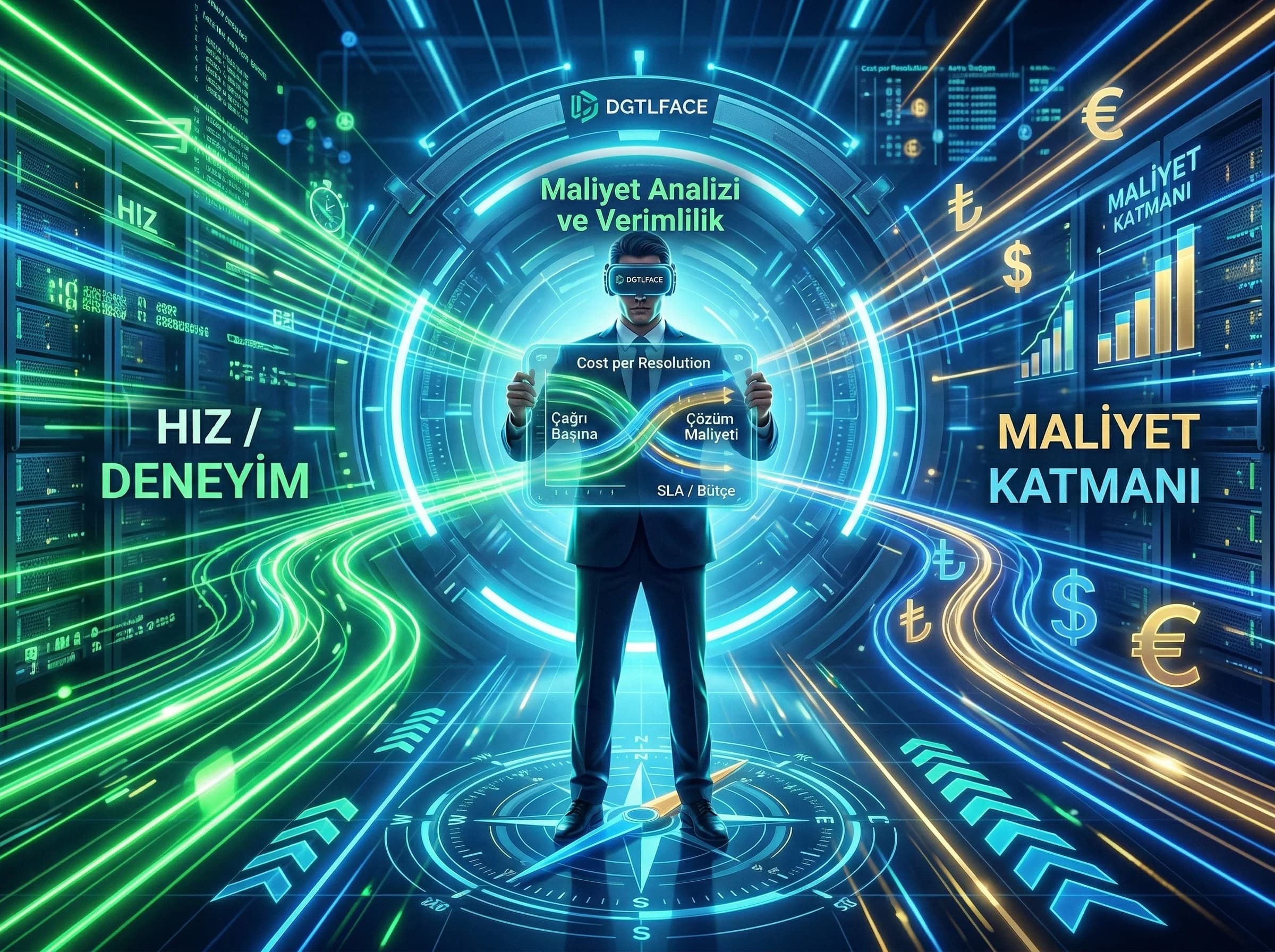 Maliyet perspektifinden KPI okuma, verimlilik ve deneyim dengesi geçiş görseli