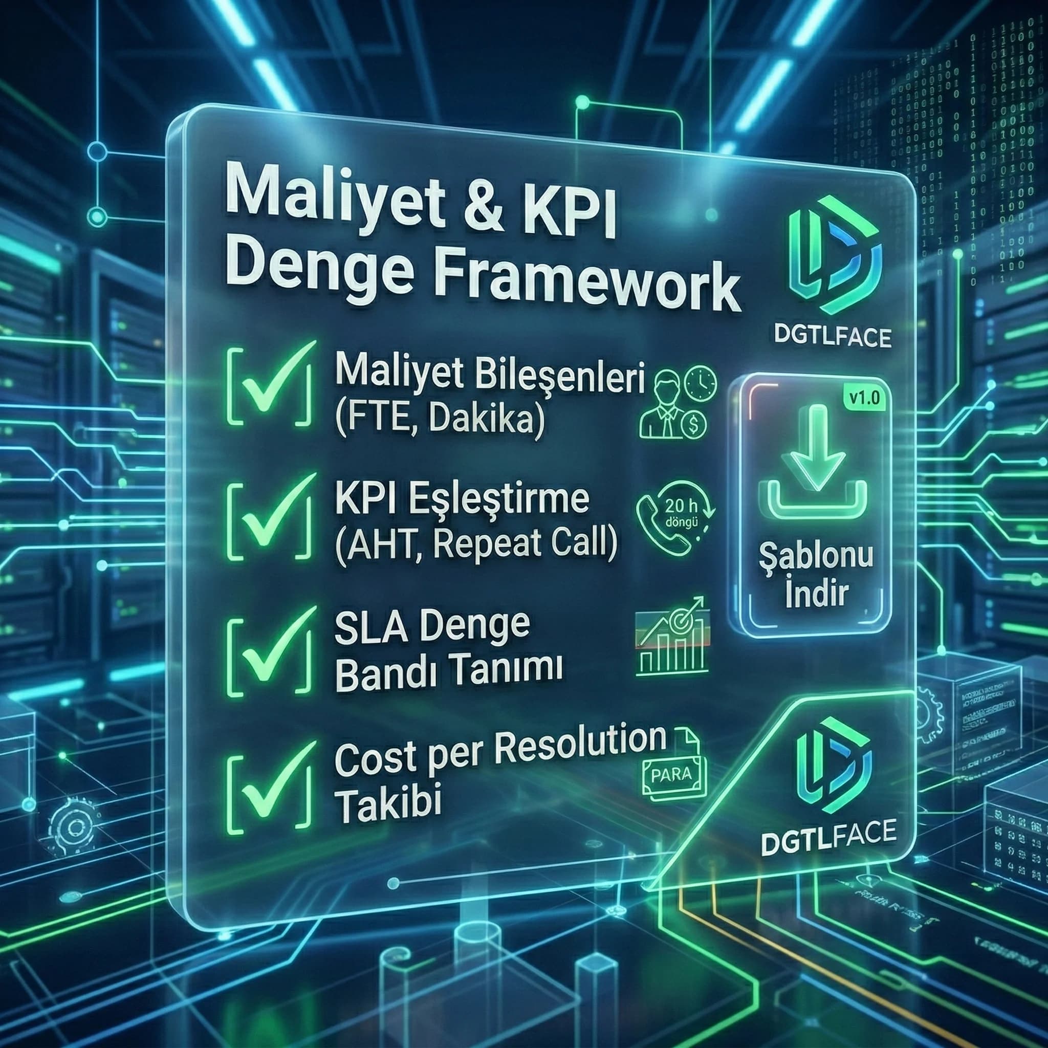 Maliyet bileşenleri ve KPI denge checklist’i, cost per resolution çerçevesi