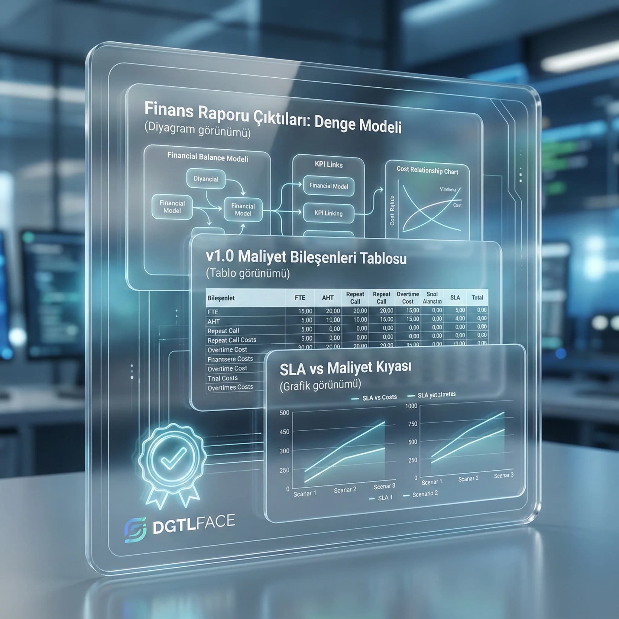 Maliyet denge tablosu ve SLA maliyet kıyas çıktıları, finans deliverables kartı