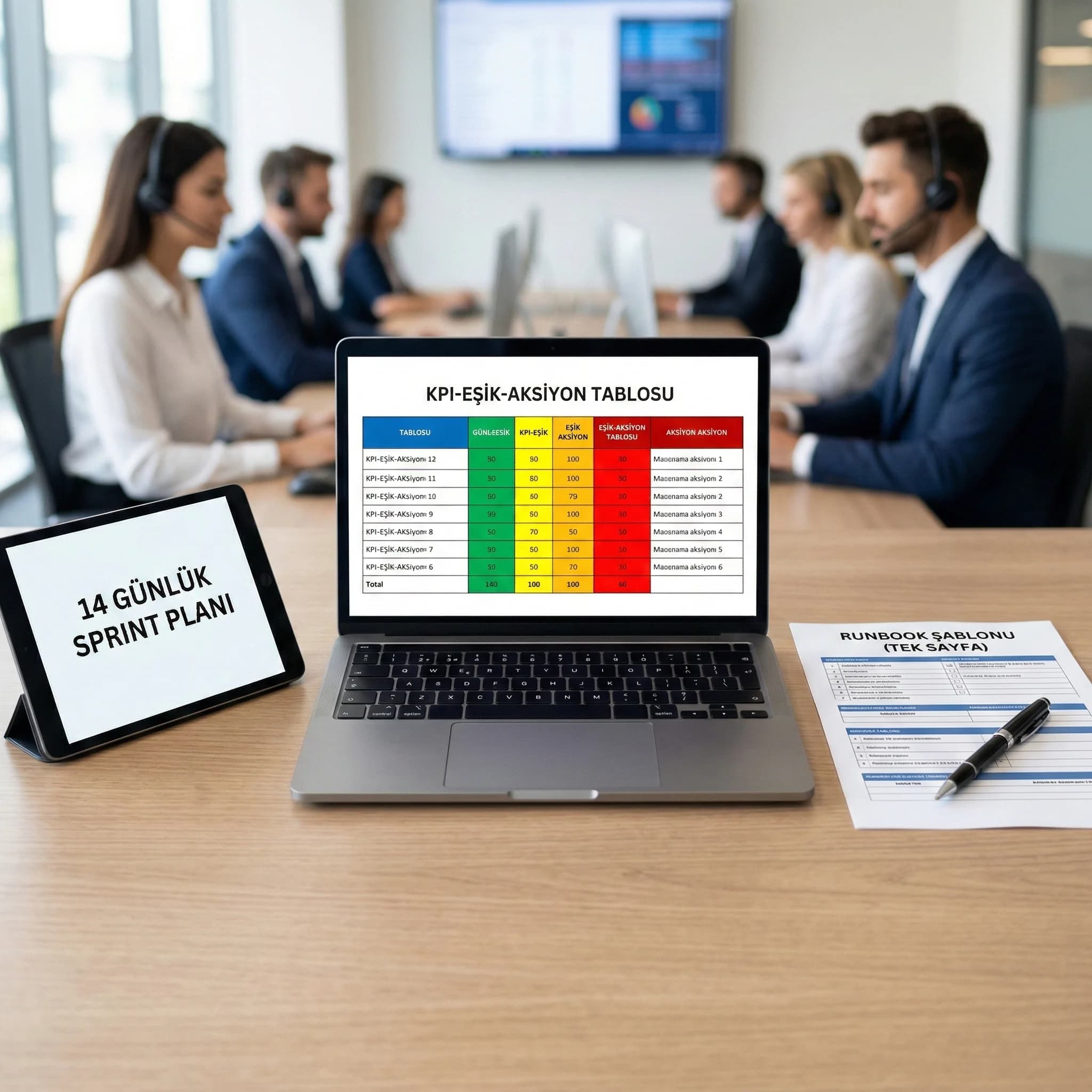 Runbook şablonu ve KPI eşik aksiyon tablosu çıktıları, operasyon deliverables