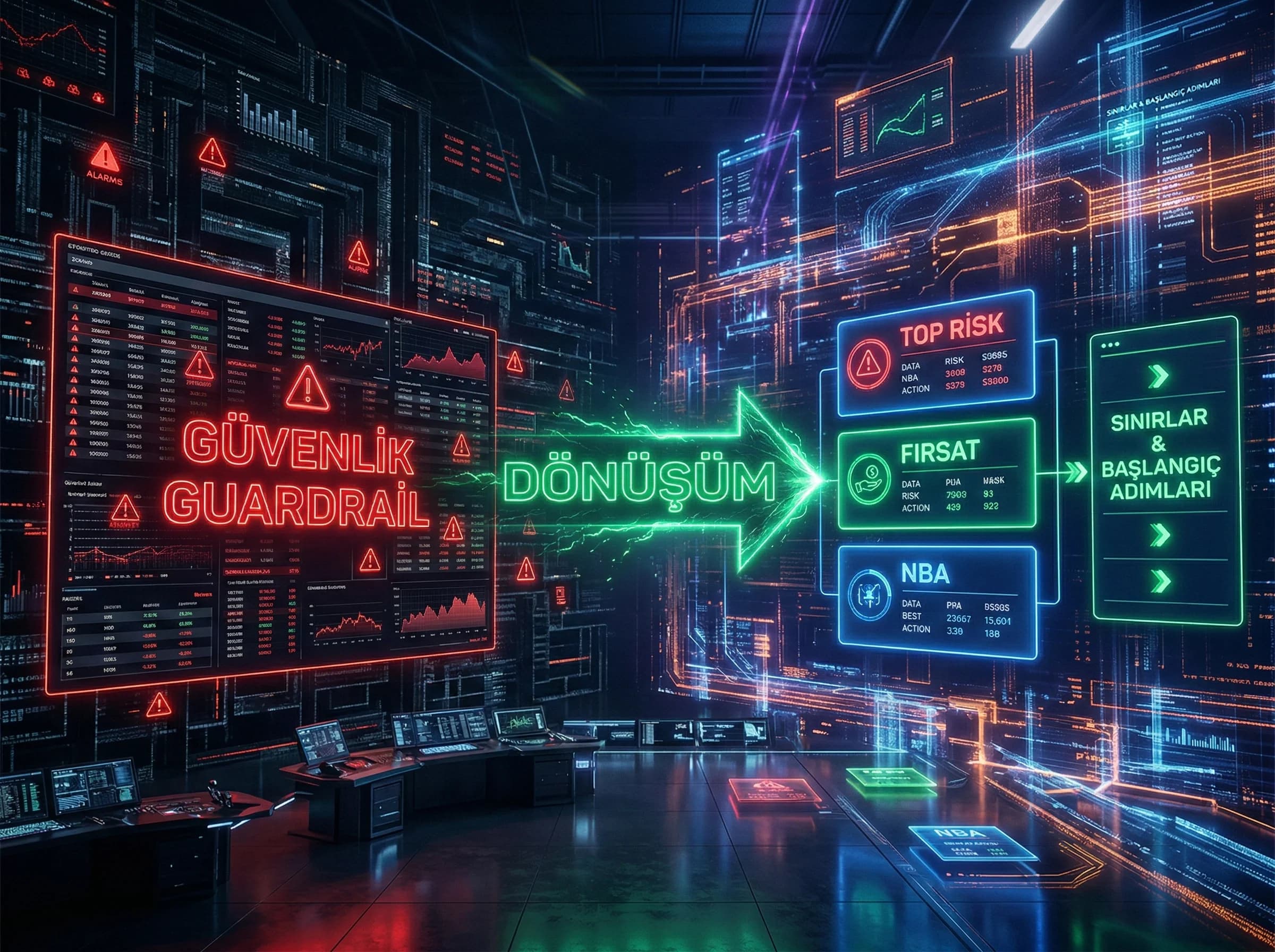 AI KPI özet kartları, top risk top fırsat anomali ve öneri kartları