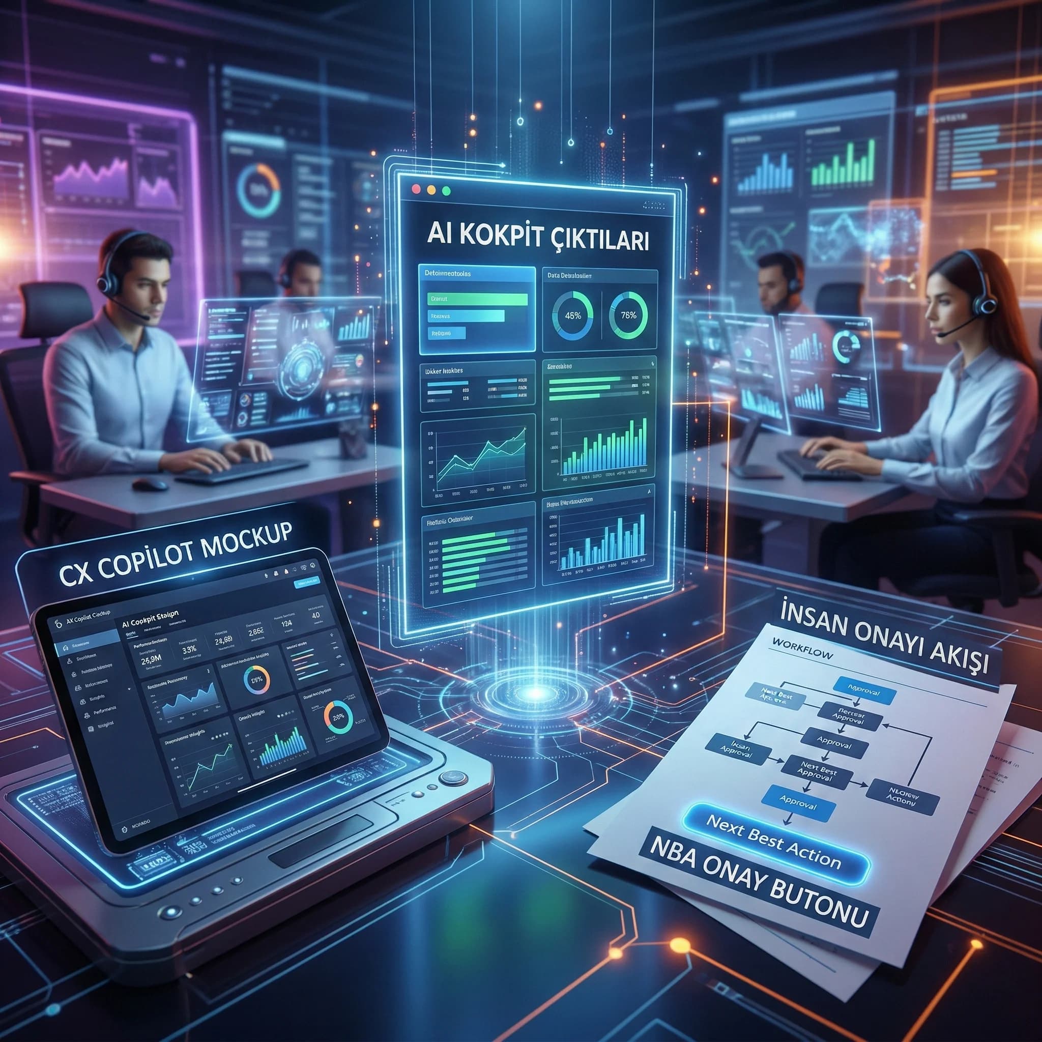 AI kokpit mockup ve öneri akışı çıktıları, yönetim karar destek deliverables