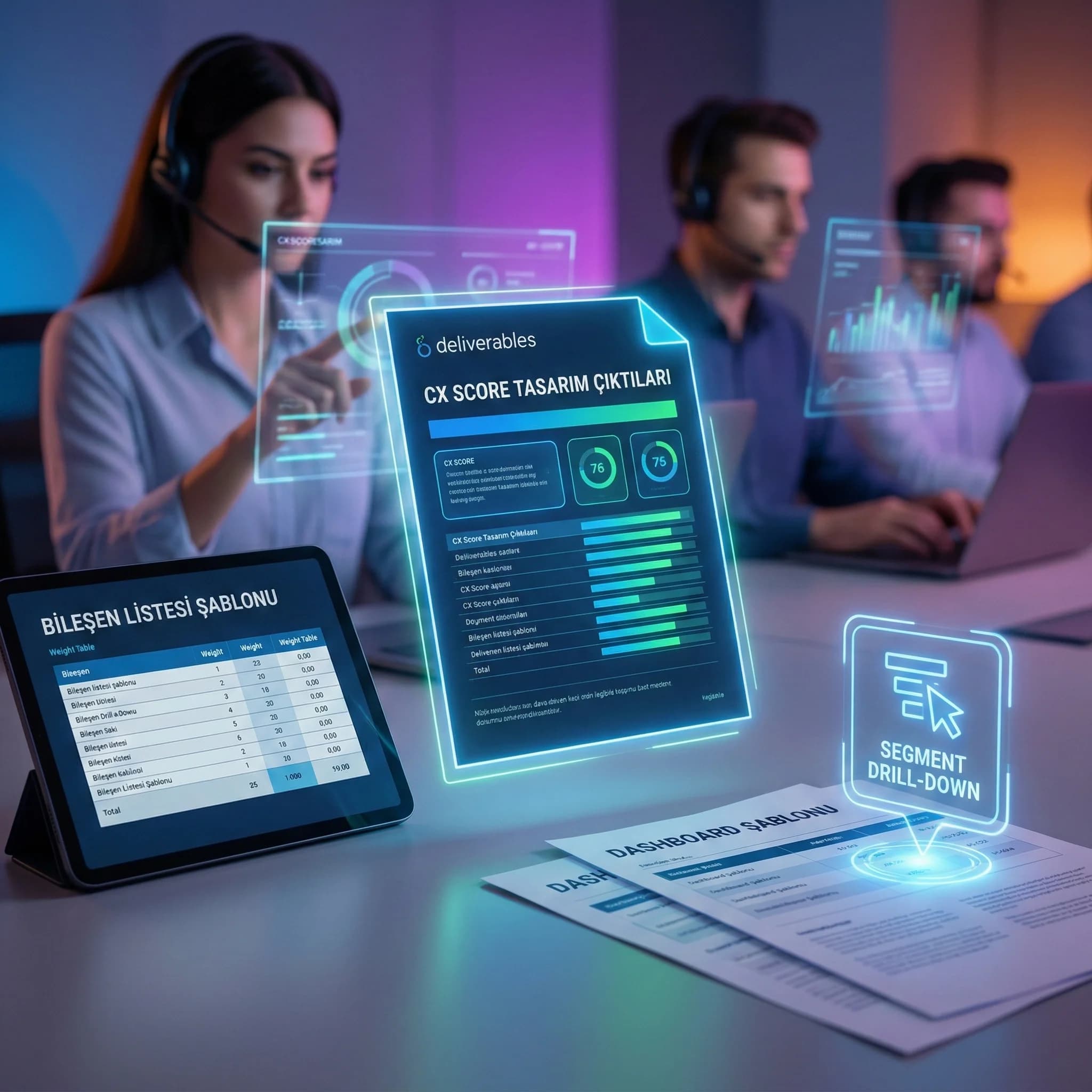 CX Score tasarım çıktıları, bileşen ve dashboard şablonu deliverables