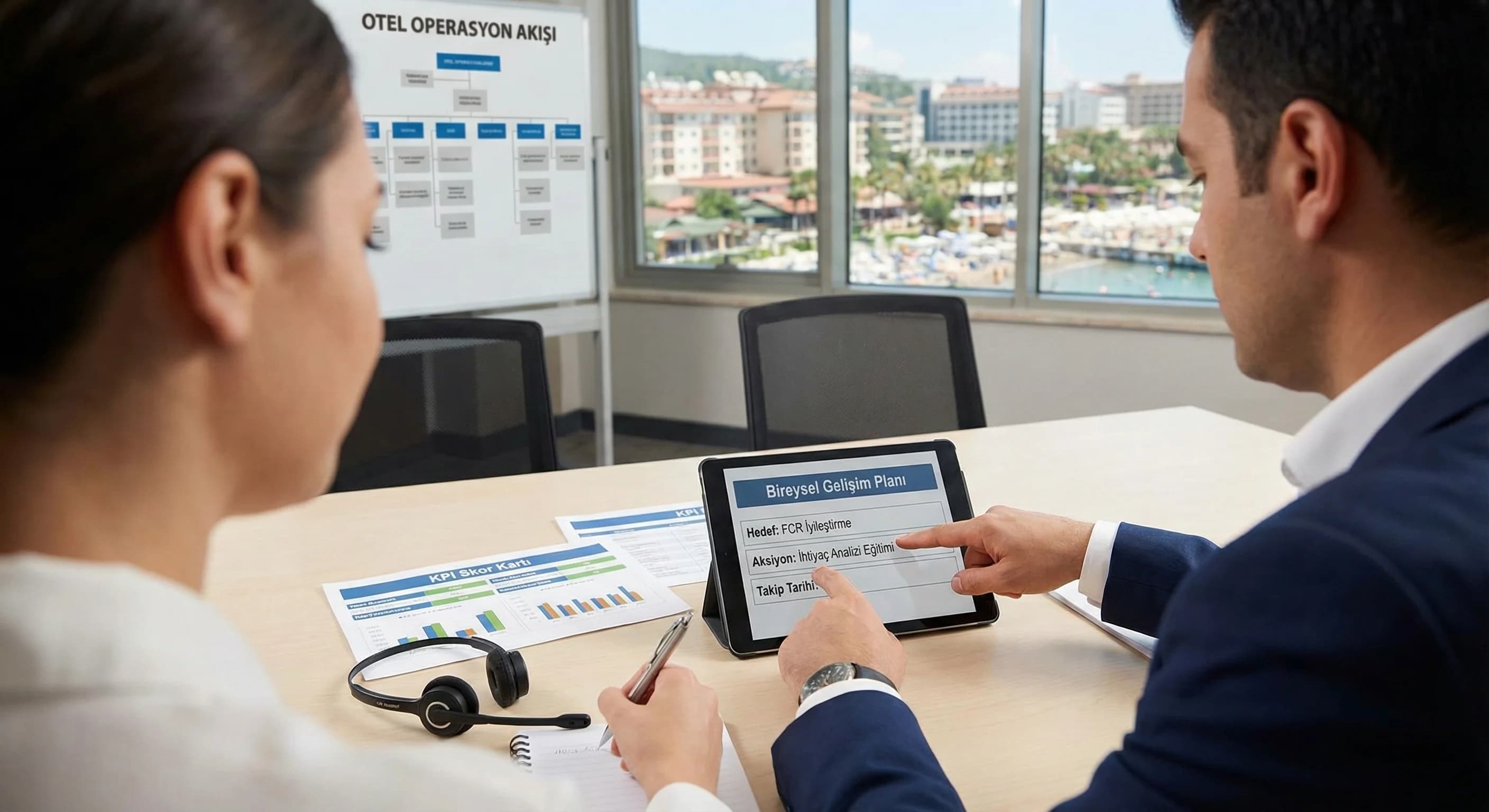 Koçluk görüşmesi ve KPI kartı ile gelişim planı, otel operasyon yönetimi bağlamı