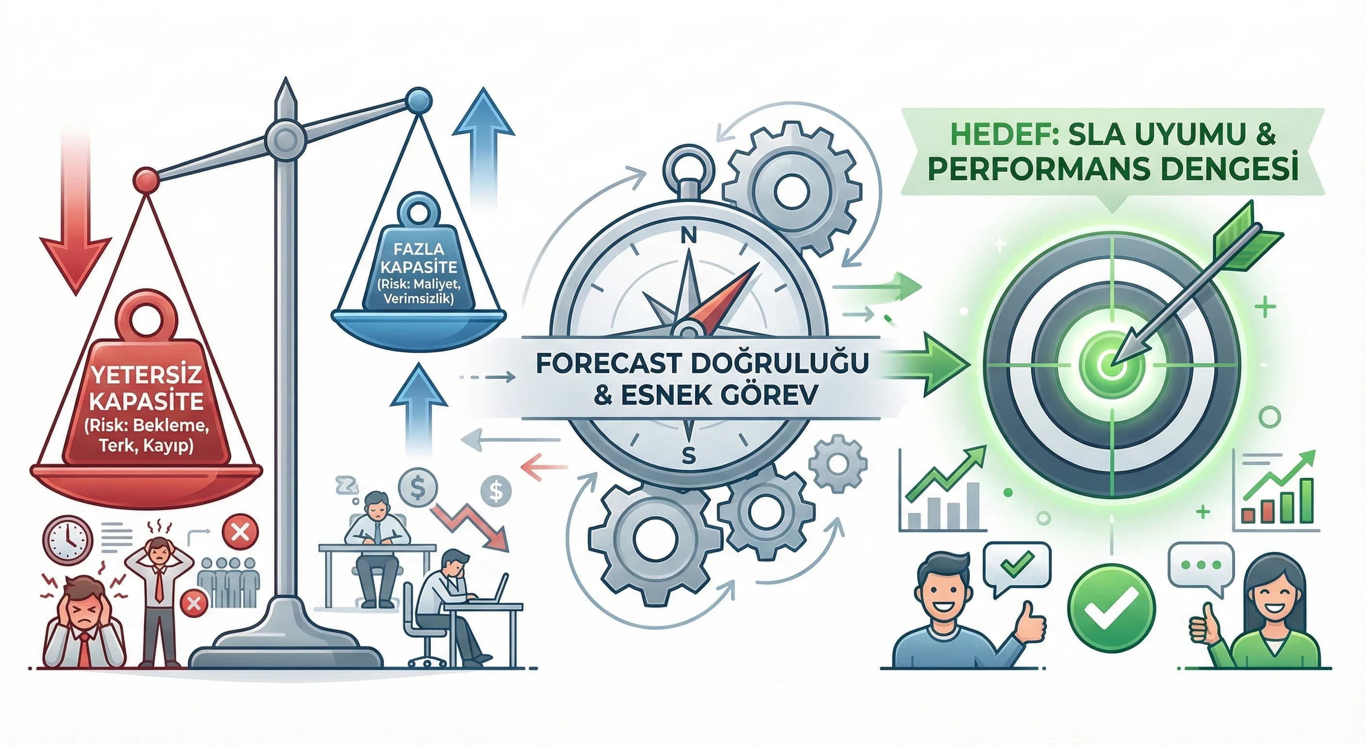 Forecast riskleri ve SLA bağlantısı, kapasite planlama geçiş görseli
