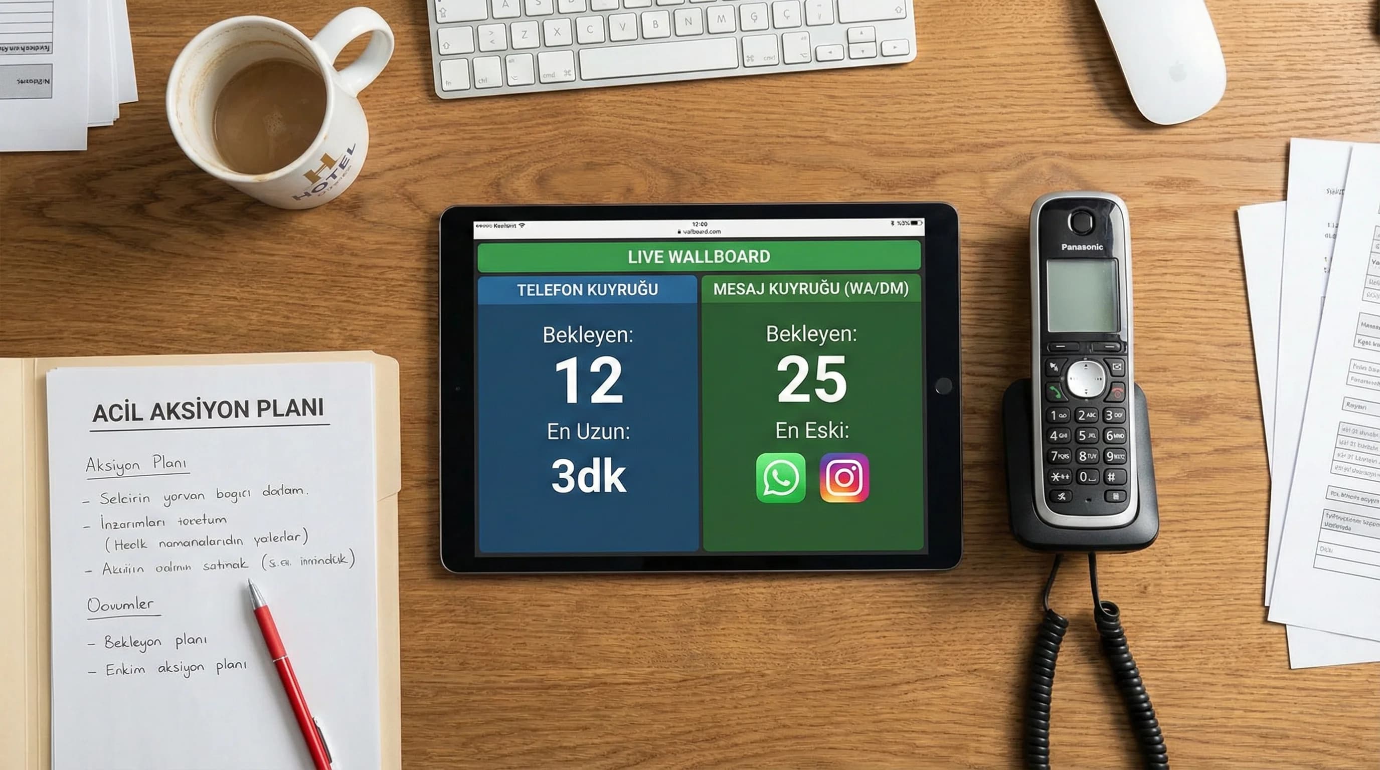Wallboard ekranı örneği, çağrı ve mesaj kuyruğu birlikte izleme bağlamı