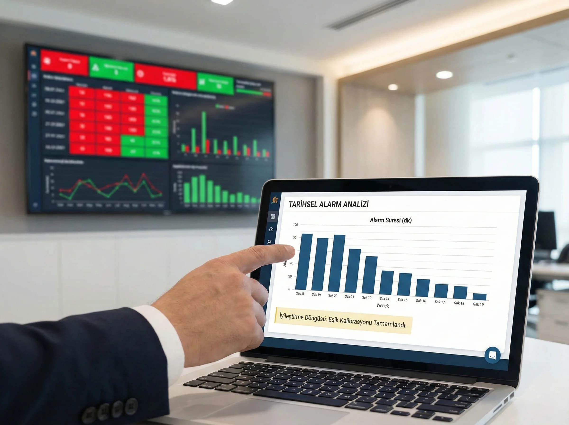 Tarihsel analiz entegrasyonu ve alarm log’u, iyileştirme döngüsü geçişi