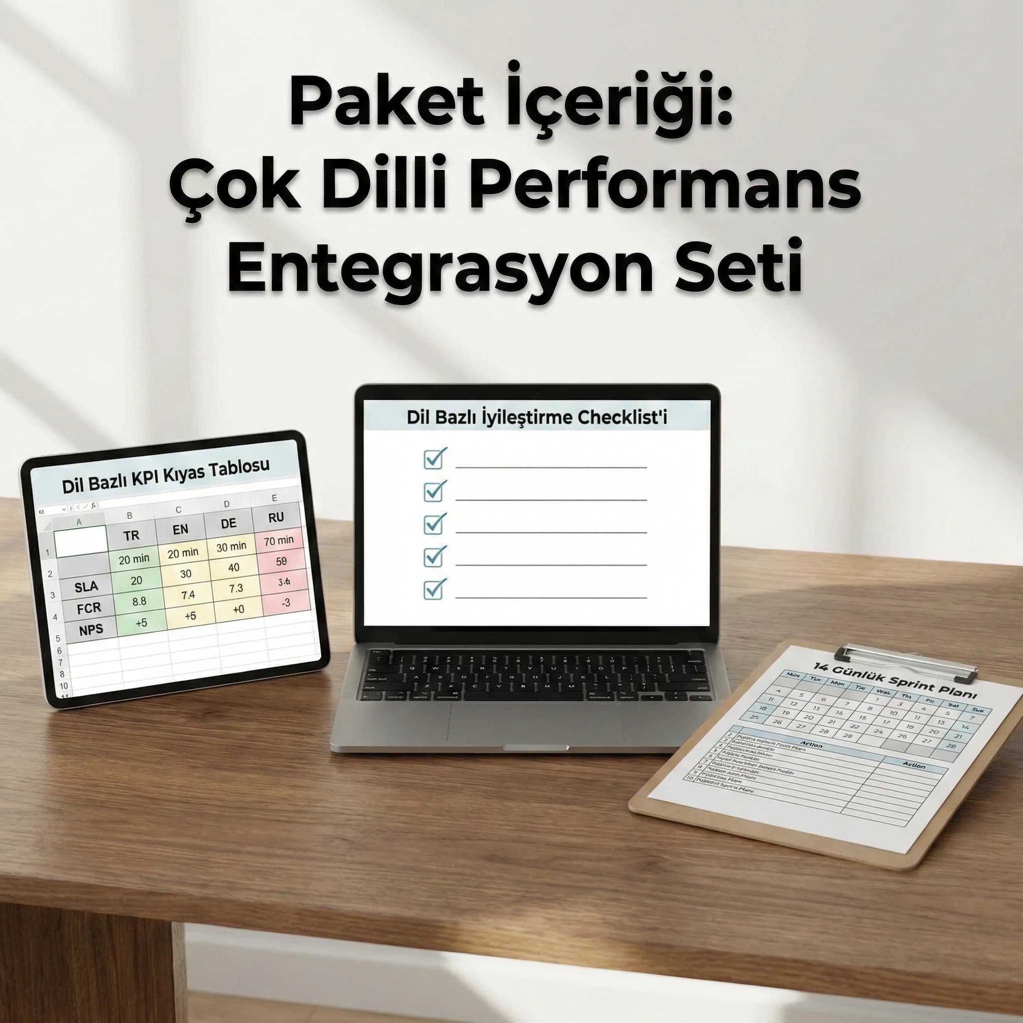 Dil bazlı KPI tablosu ve iyileştirme planı çıktıları, operasyon deliverables kartı