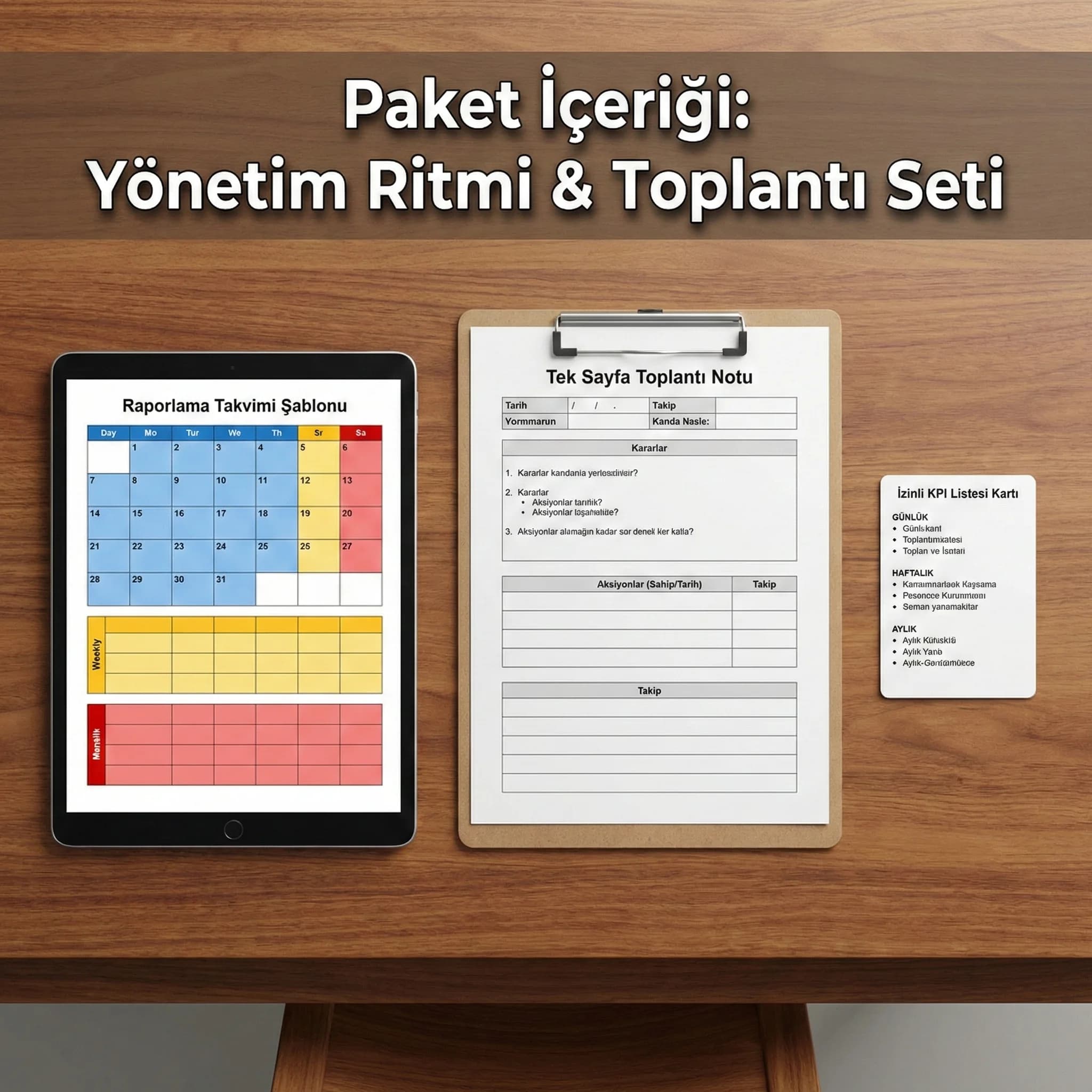Raporlama takvimi ve toplantı notu şablonu çıktıları, operasyon deliverables kartı