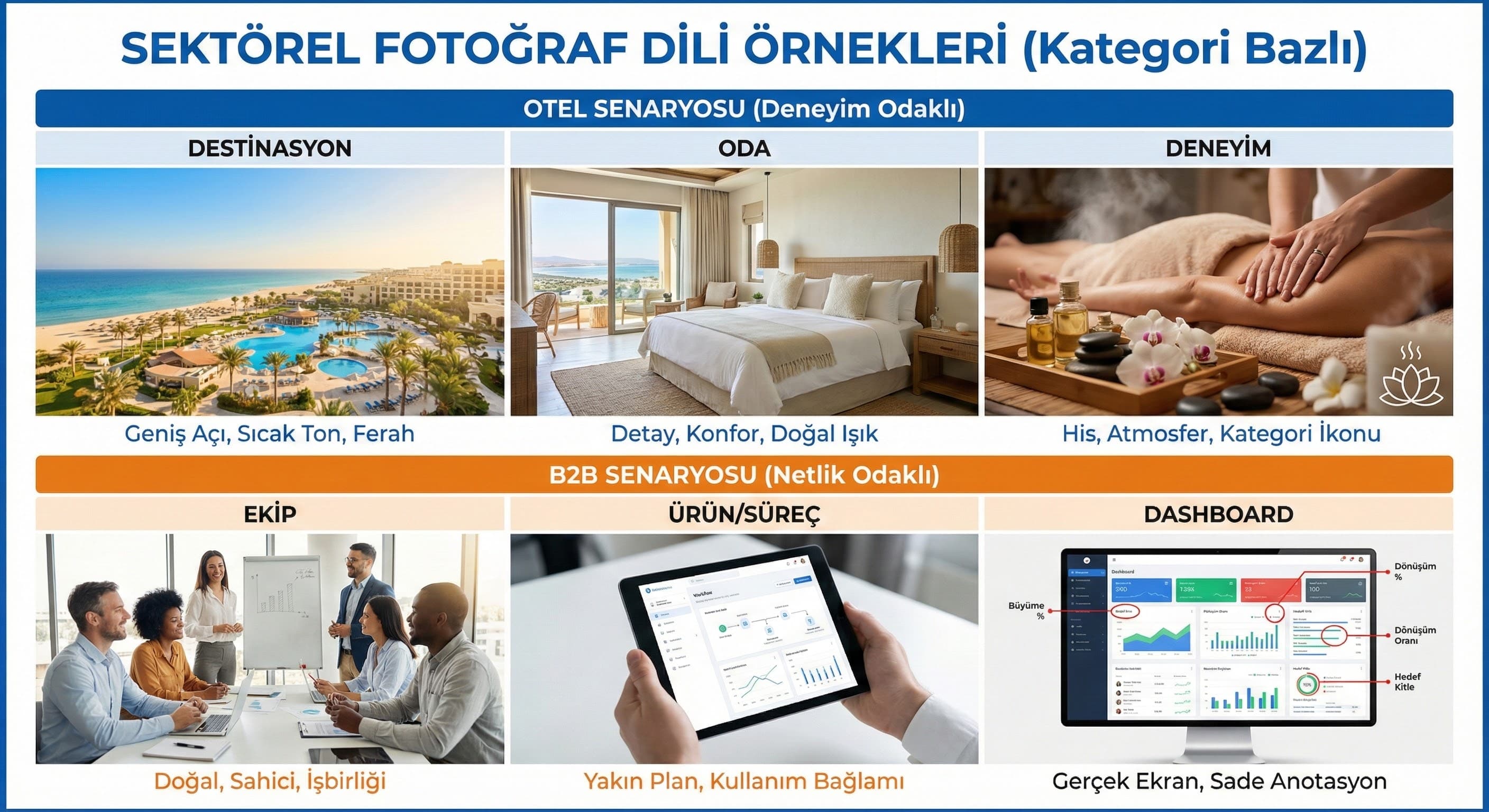 B2B Fotoğraf Dili (Ekip/Ürün/Dashboard)