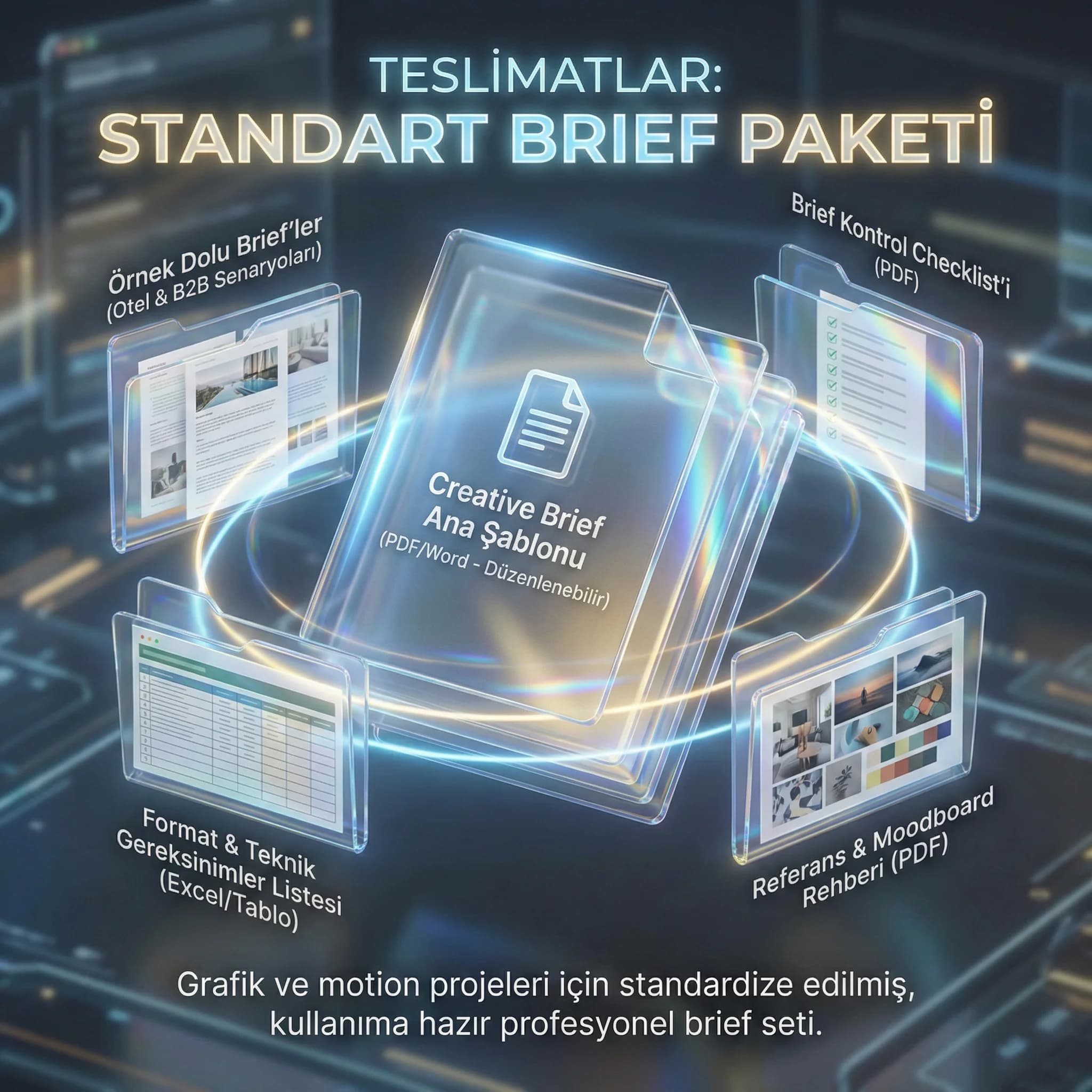 Brief deliverables kartı, format adet zamanlama ve dosya çıktıları