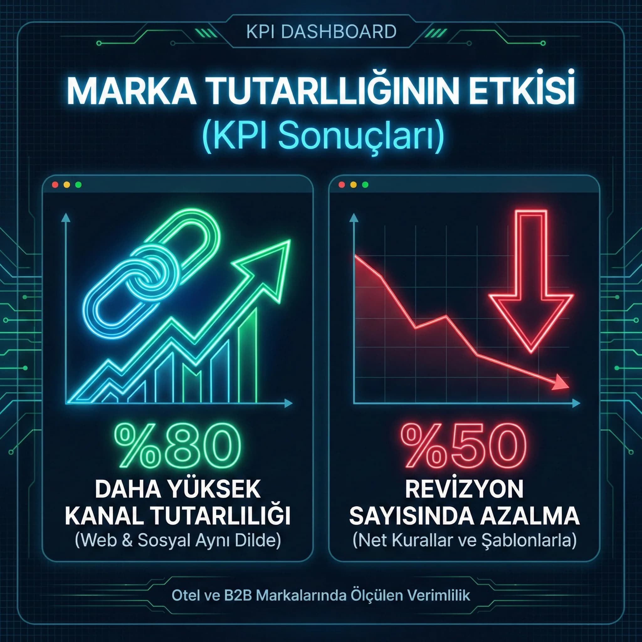 Revizyon ve süre KPI kartı, iyi brief ile süreç hızlanması paneli