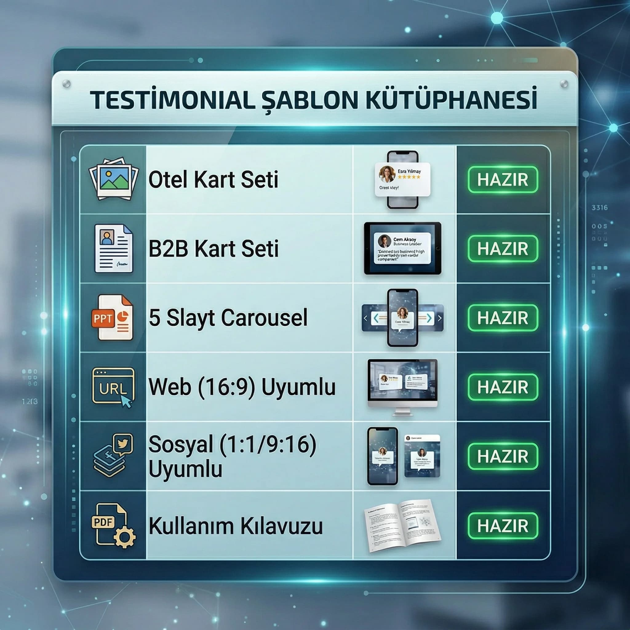 Testimonial şablon teslim kartı, web sosyal sunum uyarlama seti