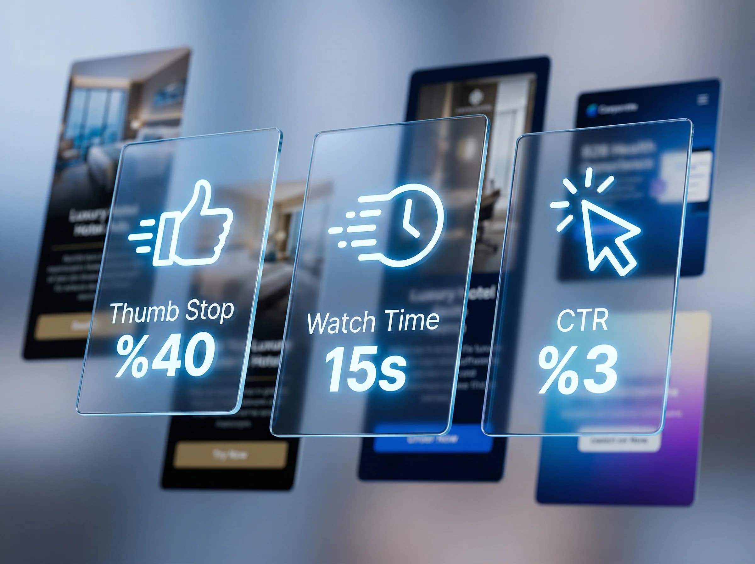 Kreatif metrikler ayırıcı, thumb stop watch time CTR tasarım kararları