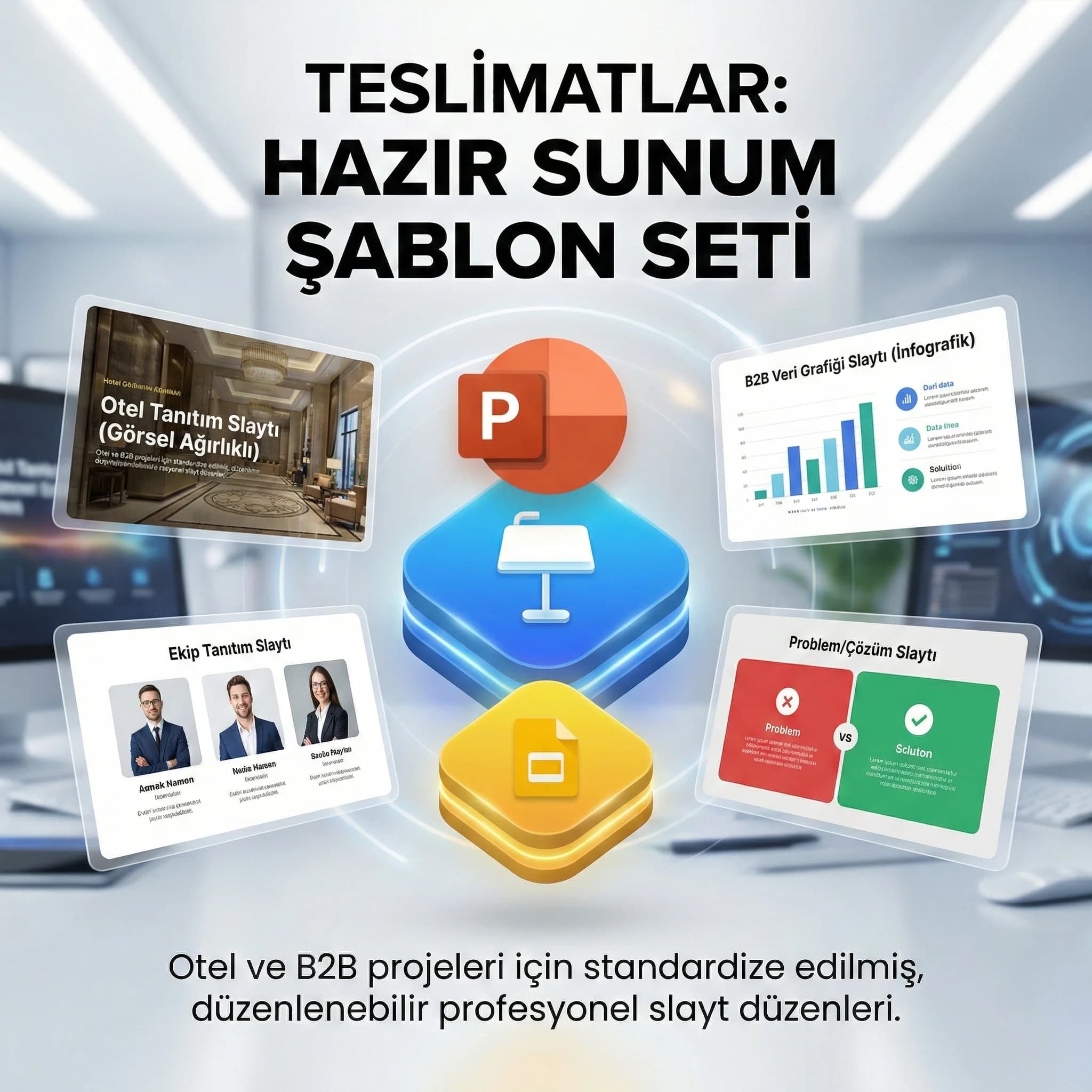 Deck şablon teslim kartı, otel ve B2B için slayt türleri seti”