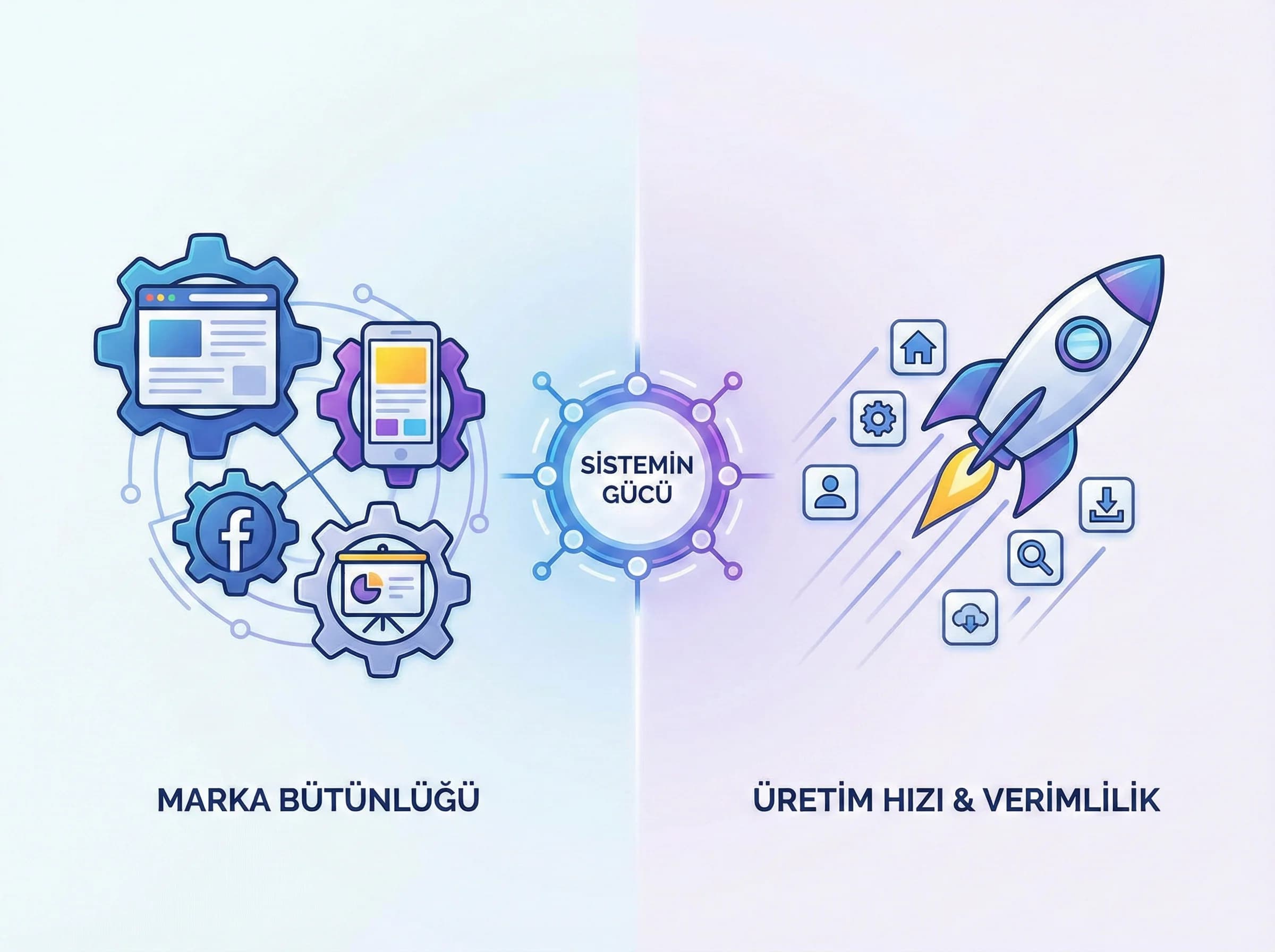 Tutarlı ikon sistemi bölümü ayırıcı, marka bütünlüğü ve üretim hızı