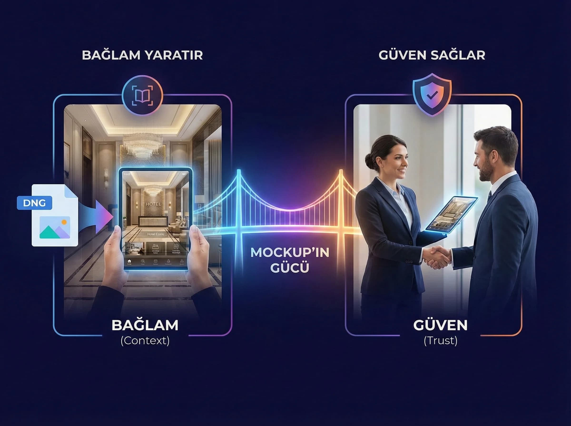 Mockup nedir ayırıcı görseli, portfolyoda bağlam ve güven vurgusu