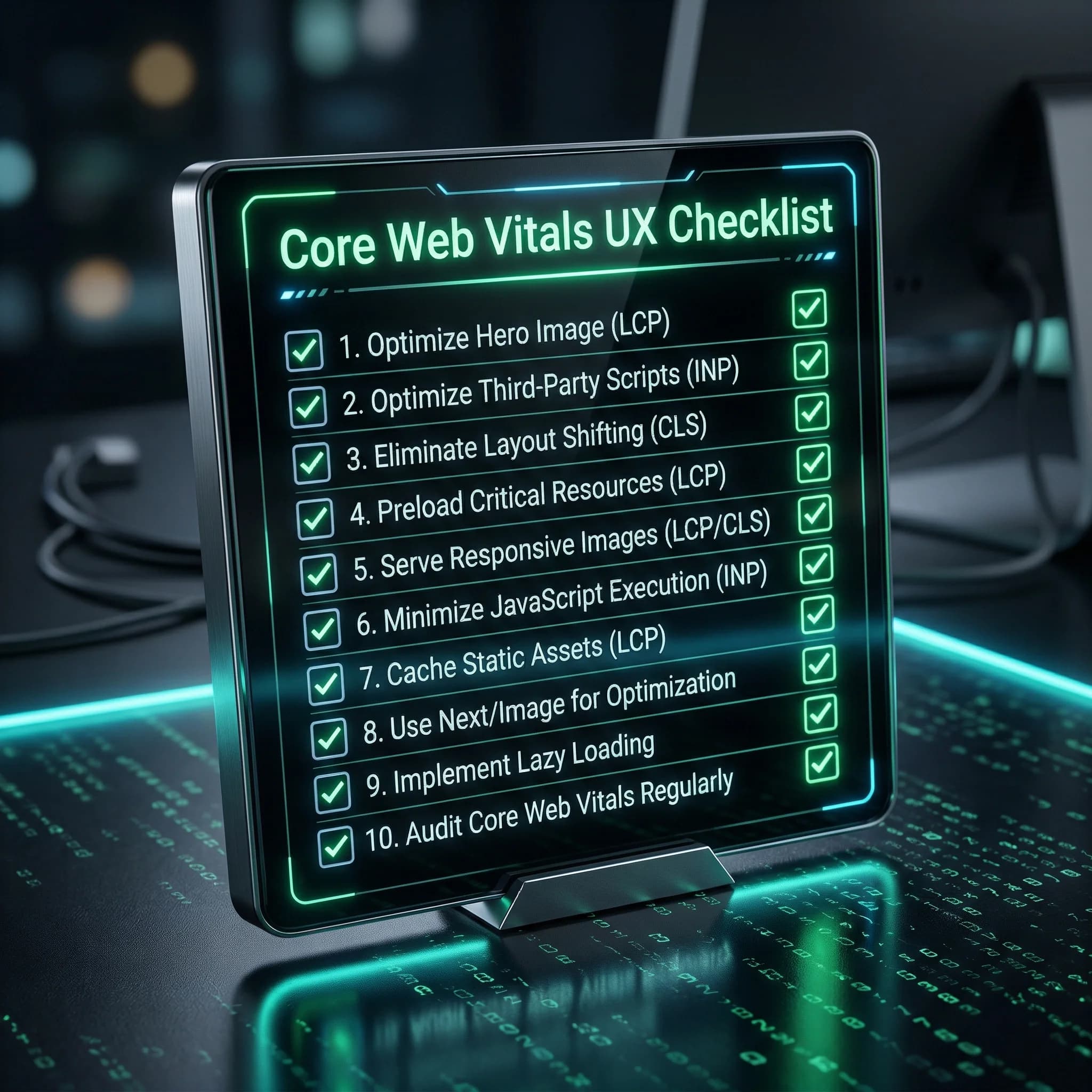 Core Web Vitals UX checklist kartı: LCP CLS INP iyileştirmeleri