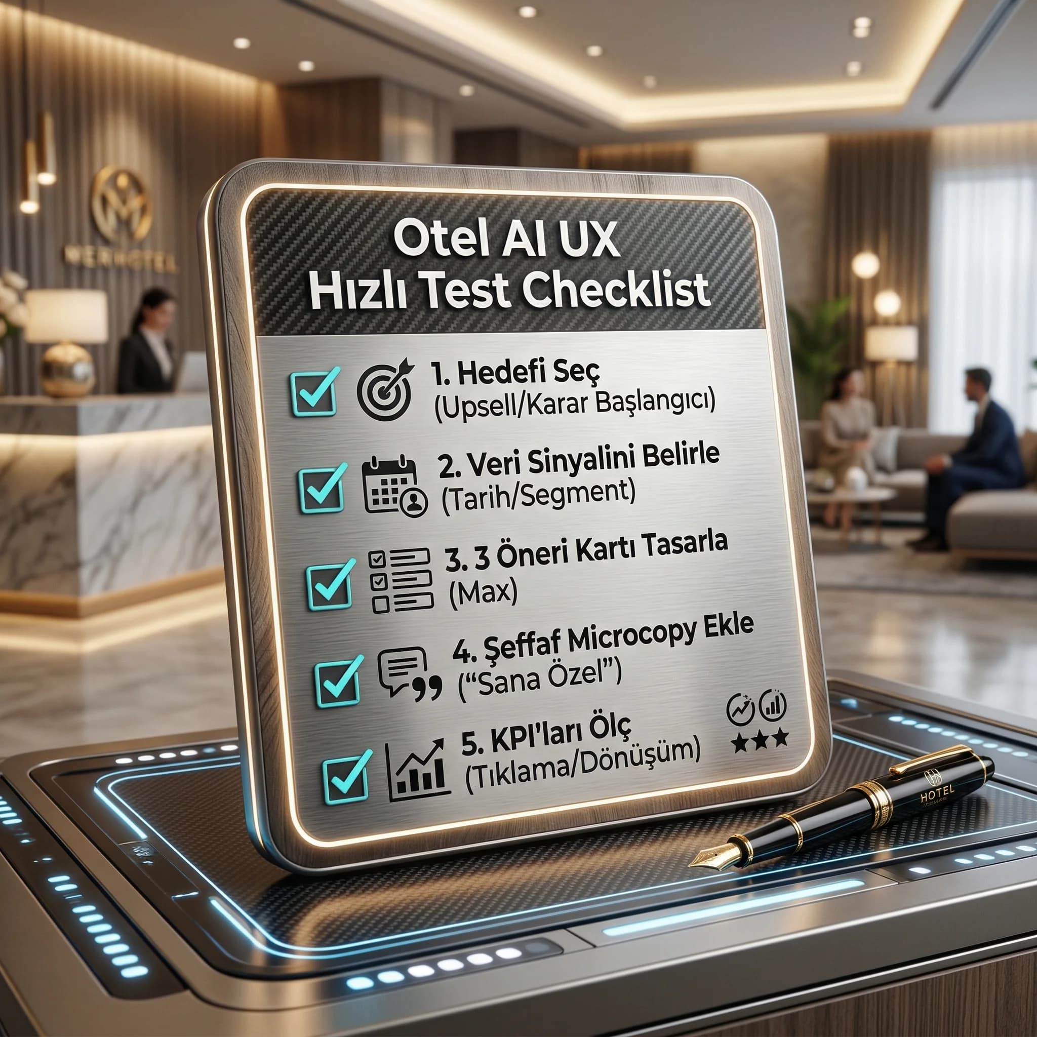 Otel UX trendleri uygulama checklist kartı otel bağlamı