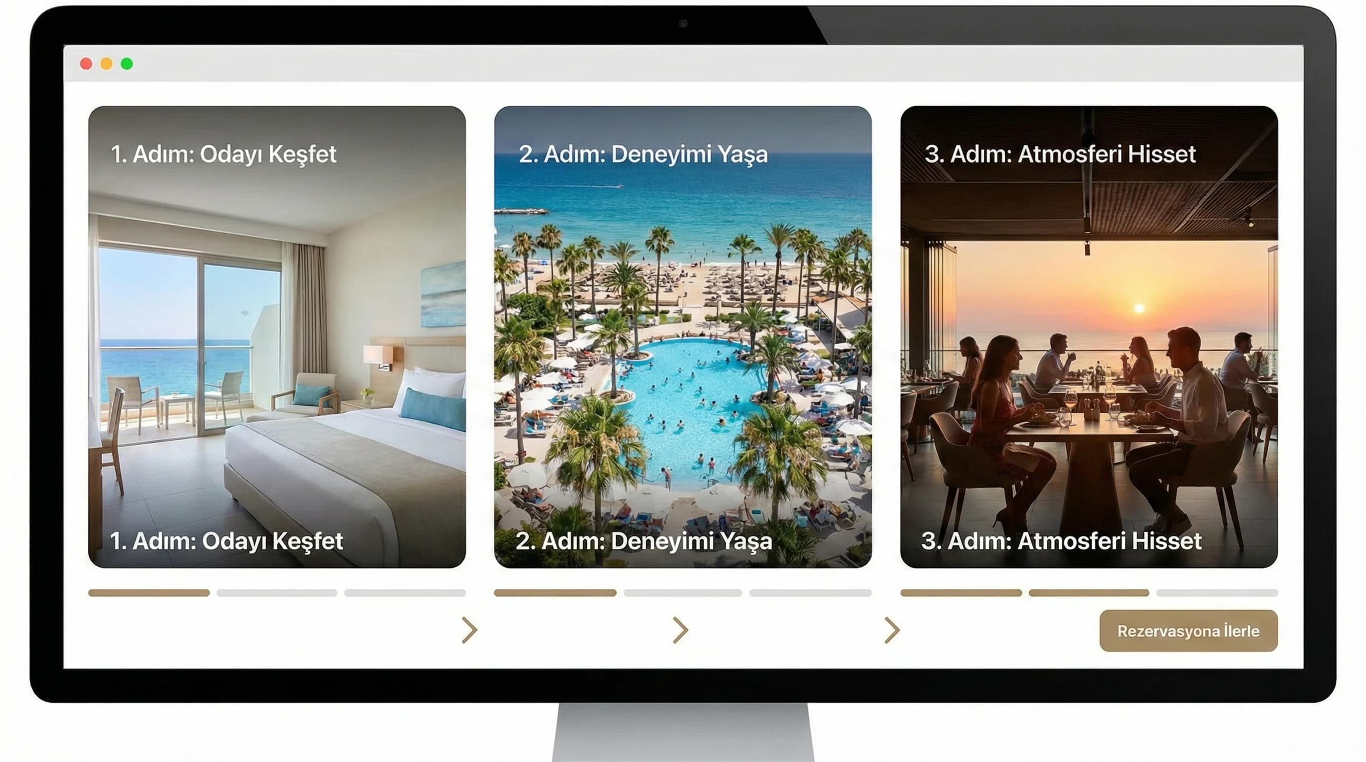 Otel galerisinde oda ve deneyim sırasını anlatan bağlam görseli