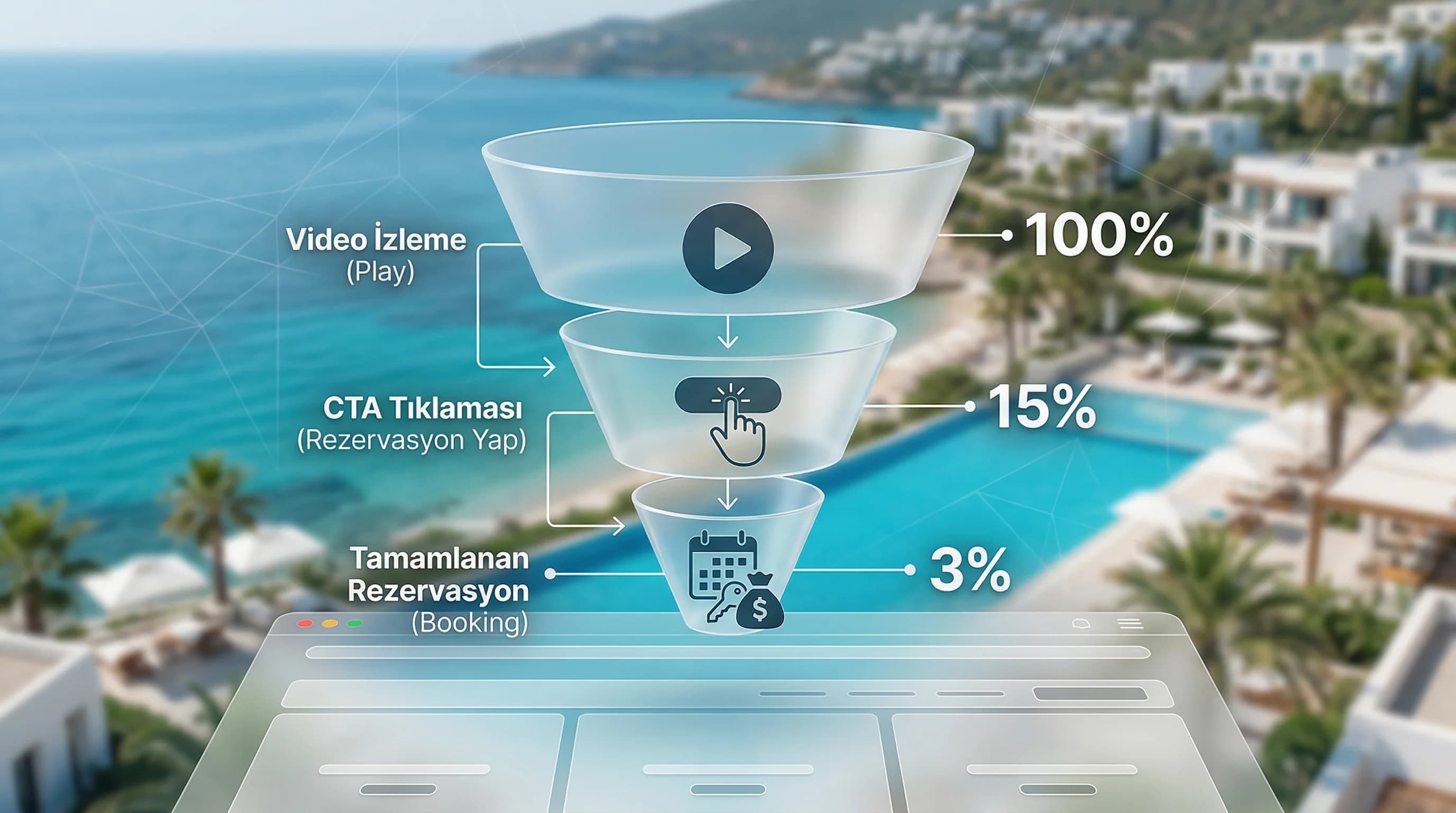 Video izleme CTA tıklama ve booking funnel ilişki diyagramı görseli