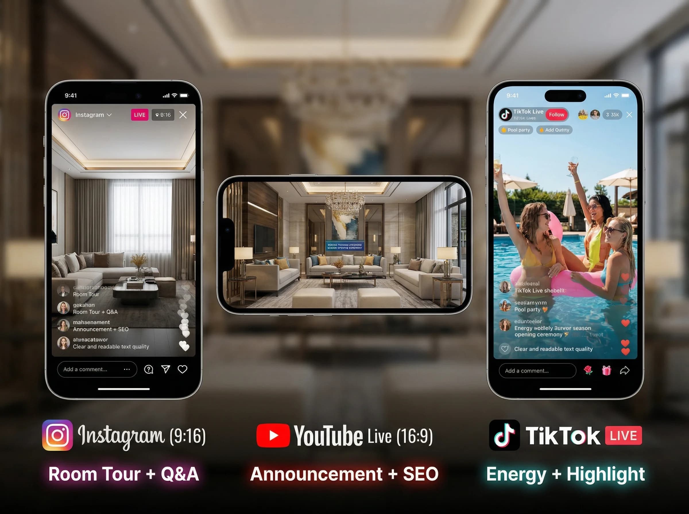 Instagram YouTube TikTok live platform farklarını ayıran görsel
