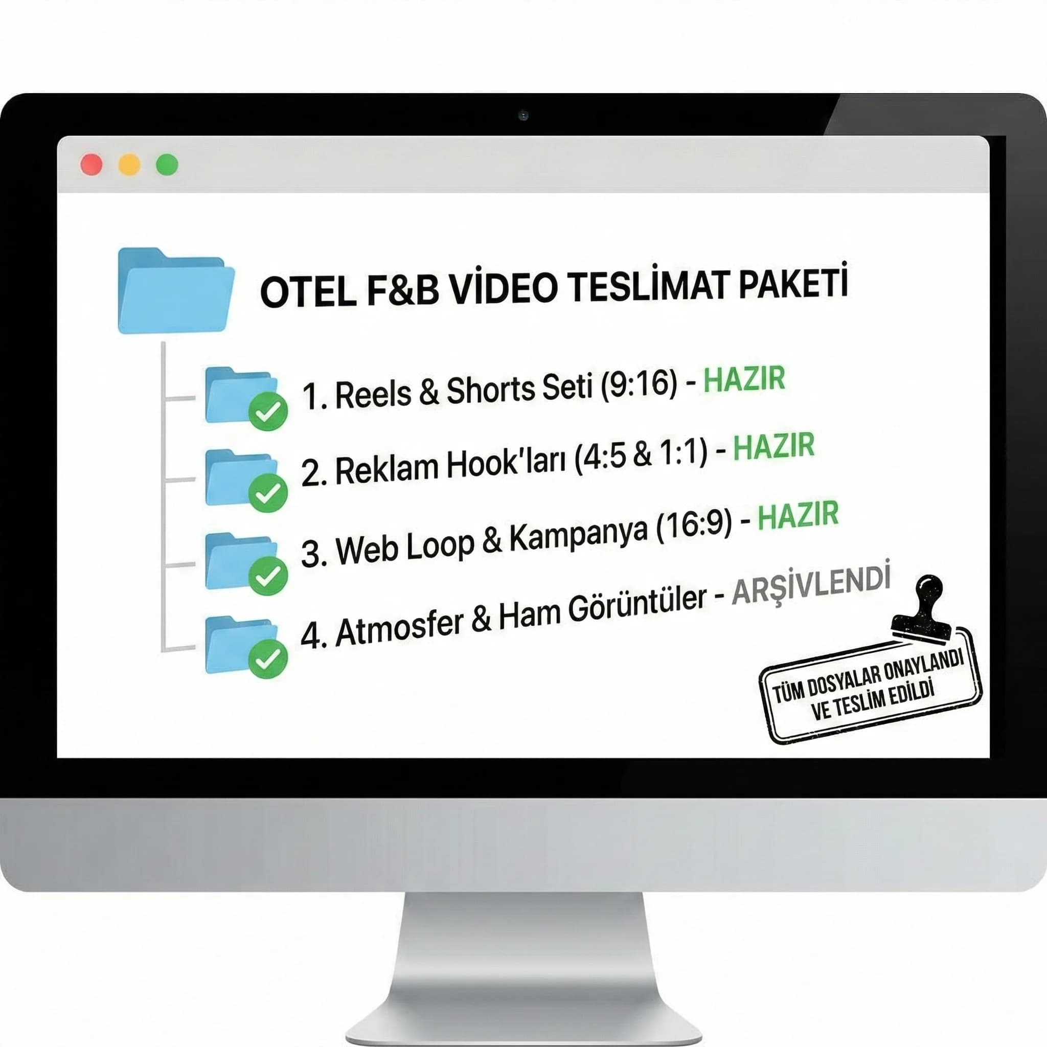 Reels Story reklam ve web için F&B video teslim seti proof kartı