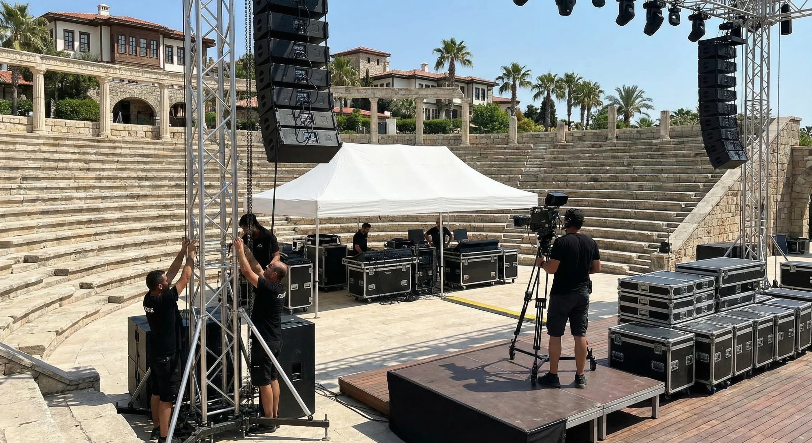 Konser alanı bağlamında sahne, ses ve kamera planını gösteren context görseli