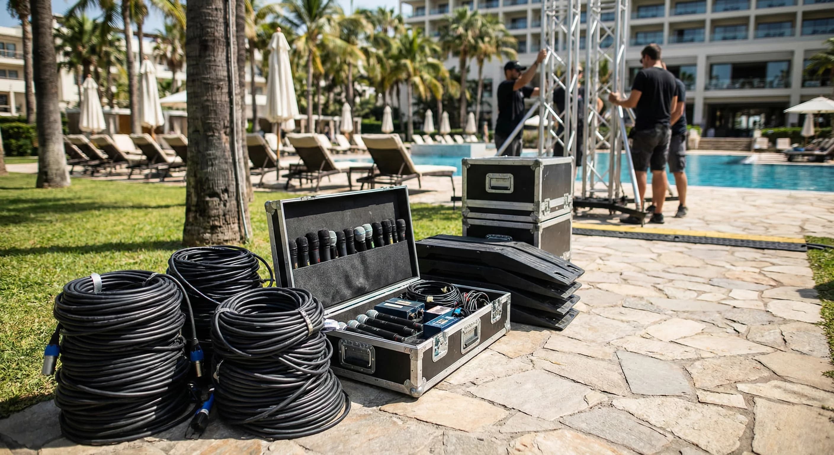 Sahne ses ışık planlaması için otel etkinlik bölüm geçiş görseli