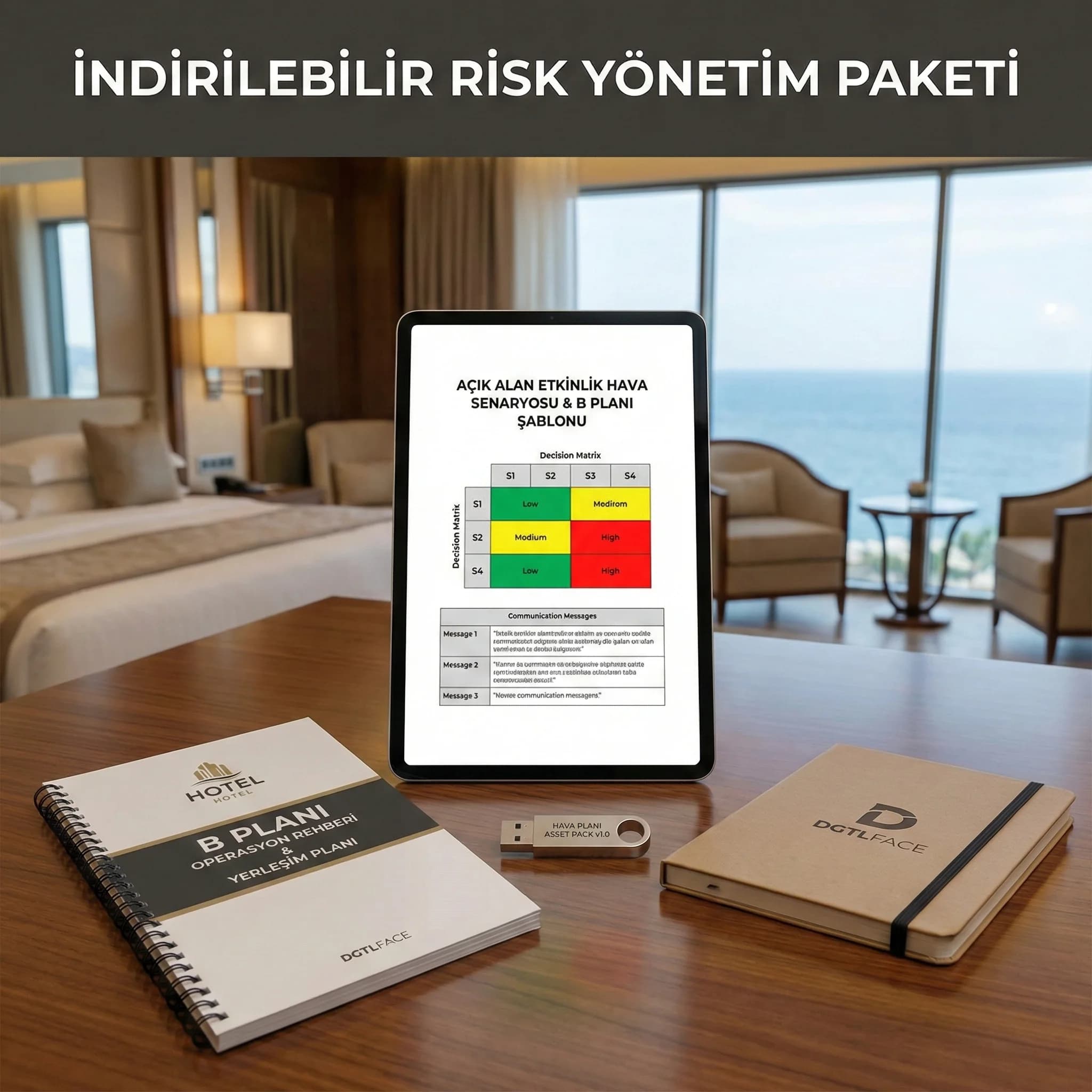 Hava senaryosu matrisi, B planı yerleşimi ve iletişim şablonları deliverables kartı