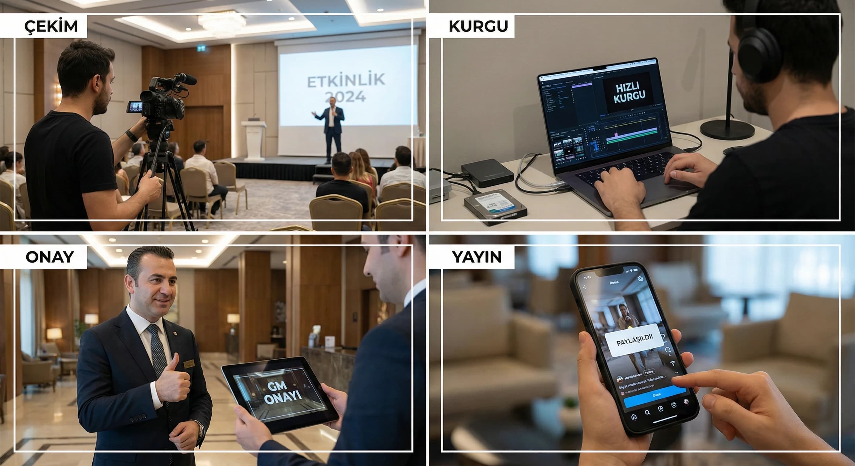 Çekim kurgu onay ve yayın adımlarını gösteren same-day edit context görseli