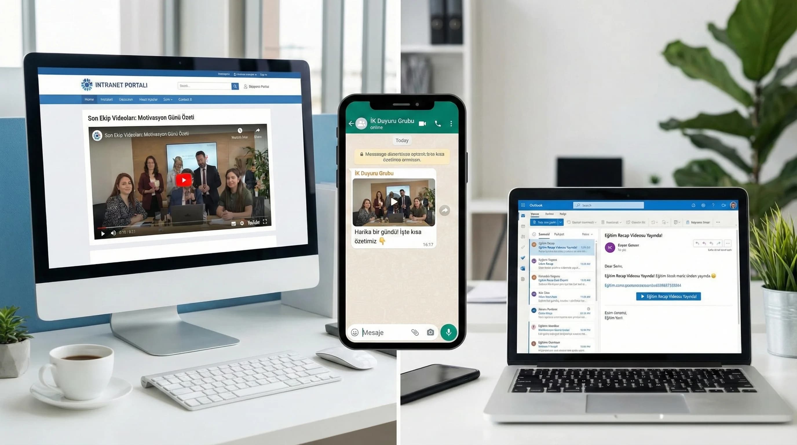 Intranet WhatsApp ve e-posta ile iç iletişimde video kullanımını gösteren context görseli