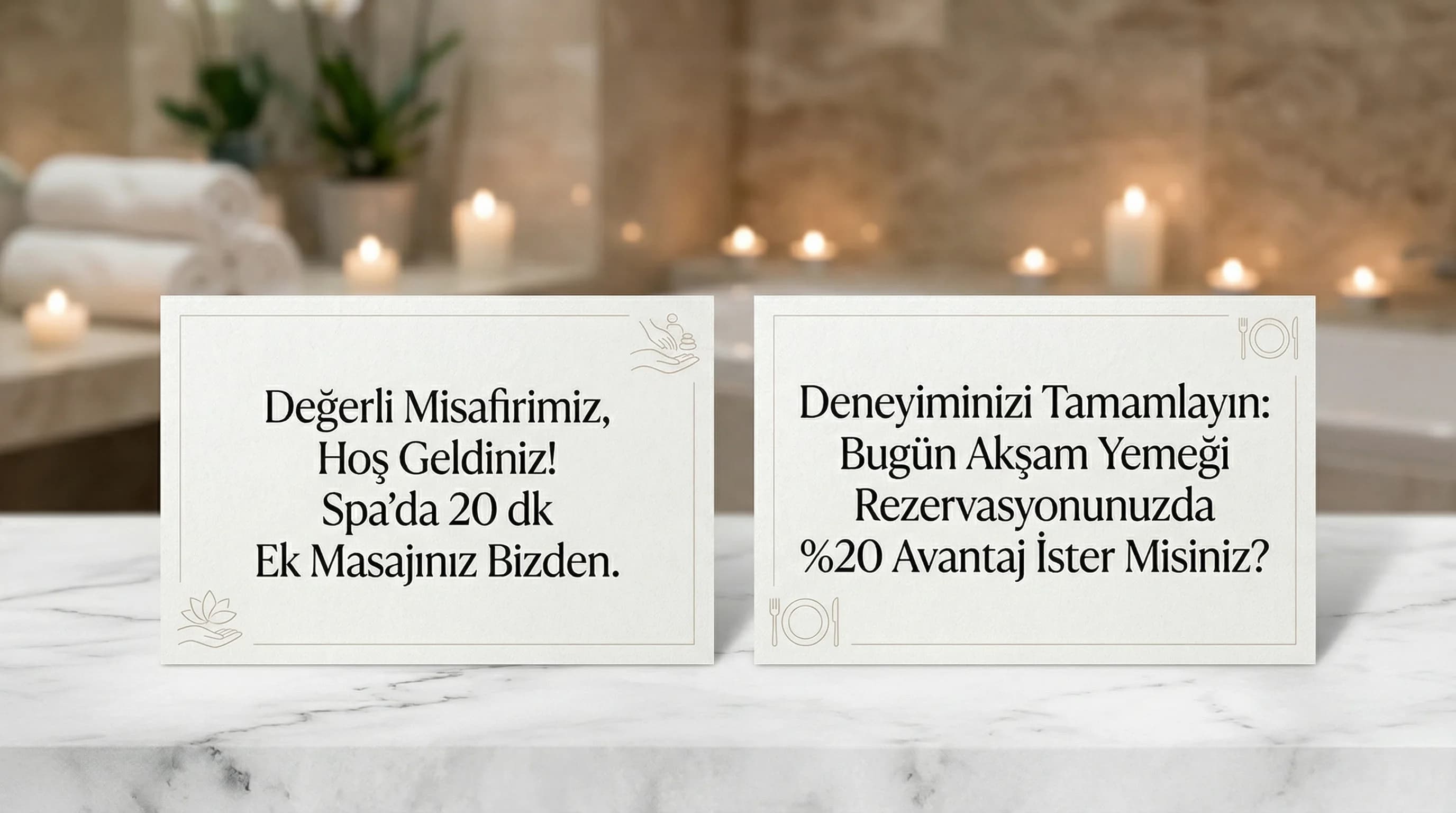 Upgrade/spa kuponu örneği, misafir dostu teklif dili otel bağlamı