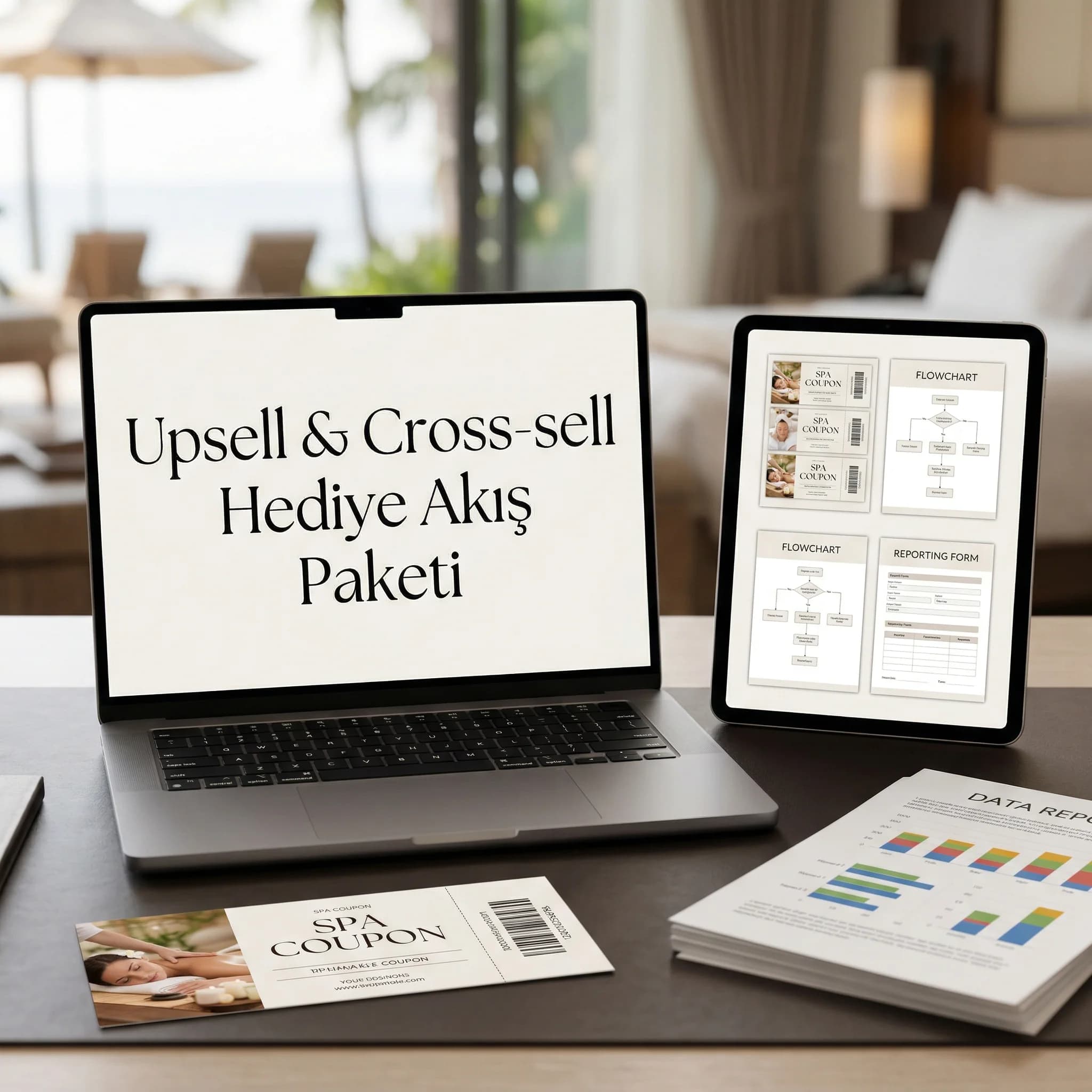 Upsell/cross-sell gifting deliverables, kupon ve raporlama otel bağlamı